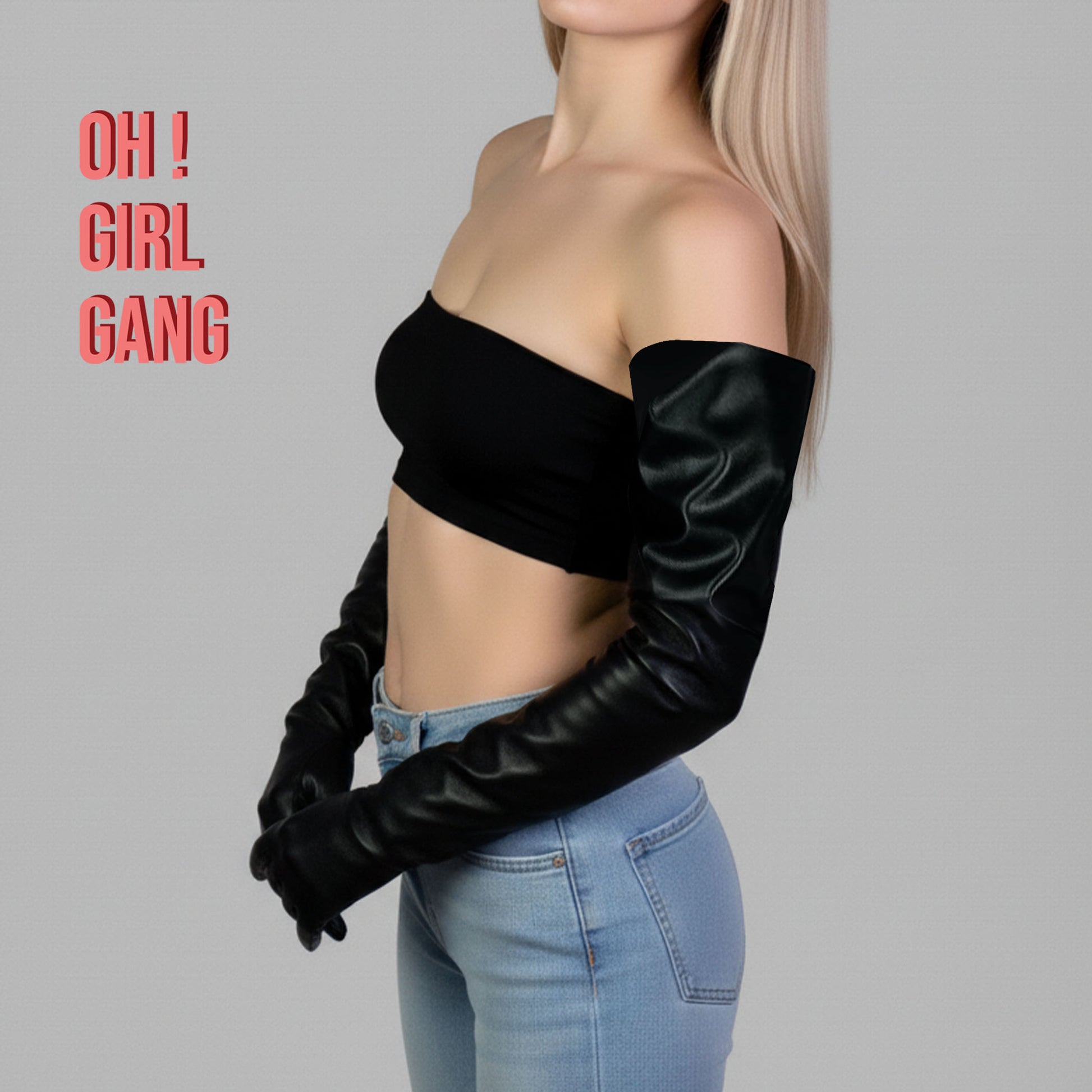 Black Genuine Leather Long Gloves – Wide Loose Sleeves, Touchscreen Ready, Unisex / Menswear Friendly - Oh Girl Gang