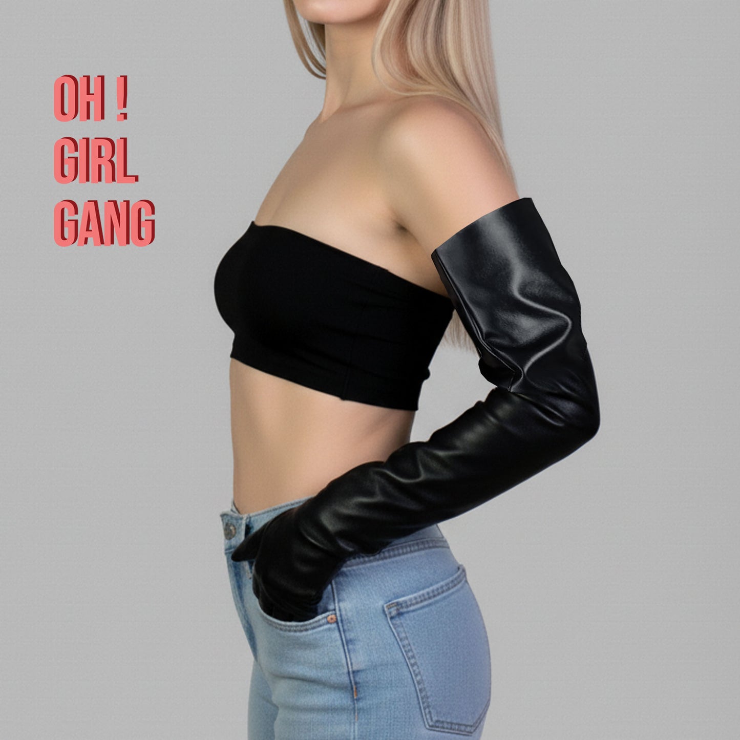 Black Genuine Leather Long Gloves – Wide Loose Sleeves, Touchscreen Ready, Unisex / Menswear Friendly - Oh Girl Gang