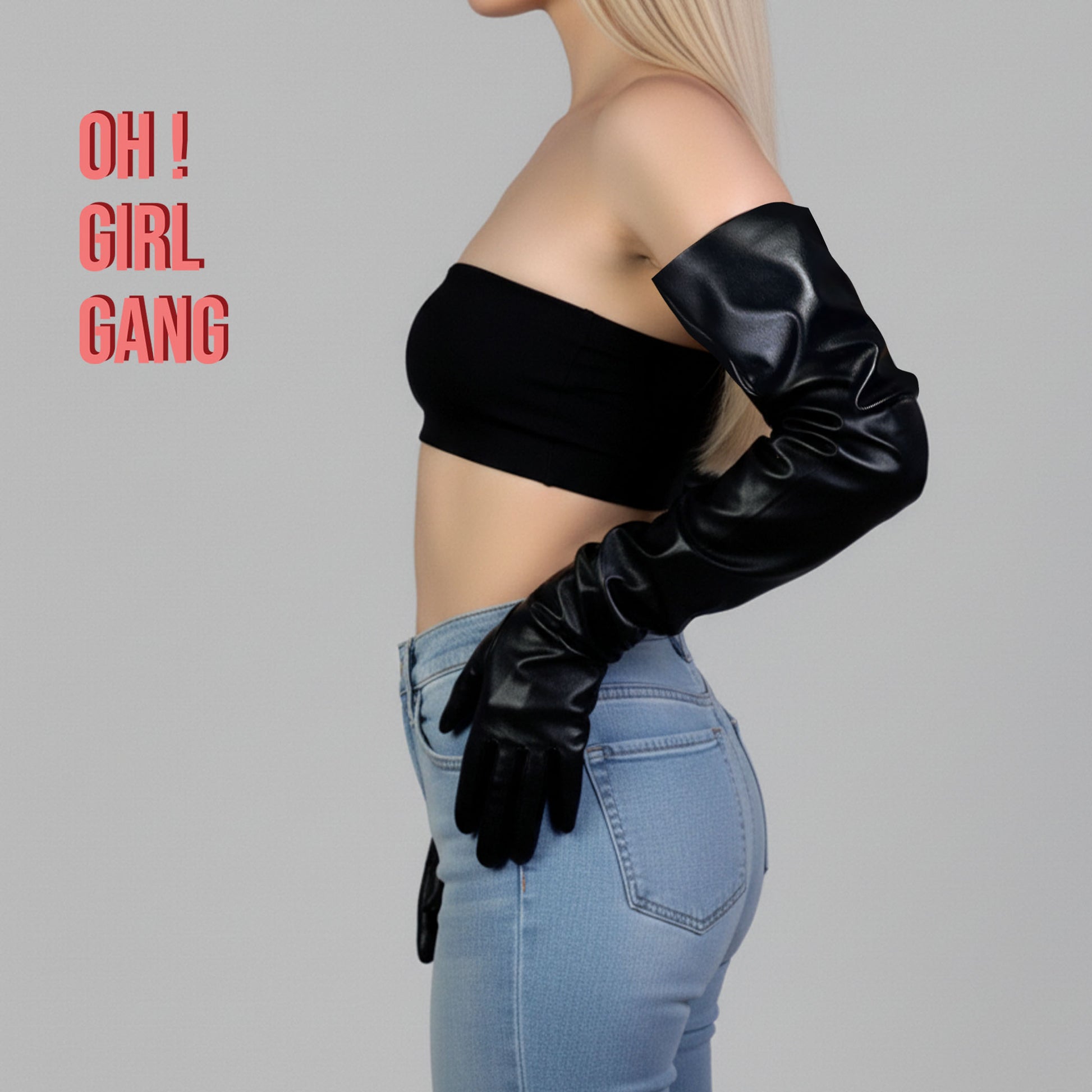 Black Genuine Leather Long Gloves – Wide Loose Sleeves, Touchscreen Ready, Unisex / Menswear Friendly - Oh Girl Gang