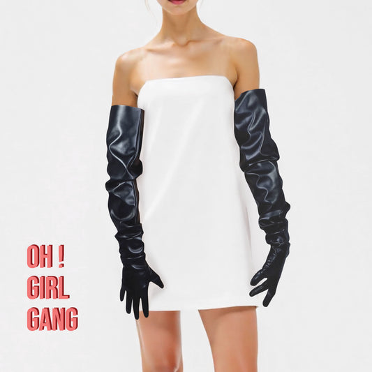 Matt Black Leather Opera Gloves (Oversized)