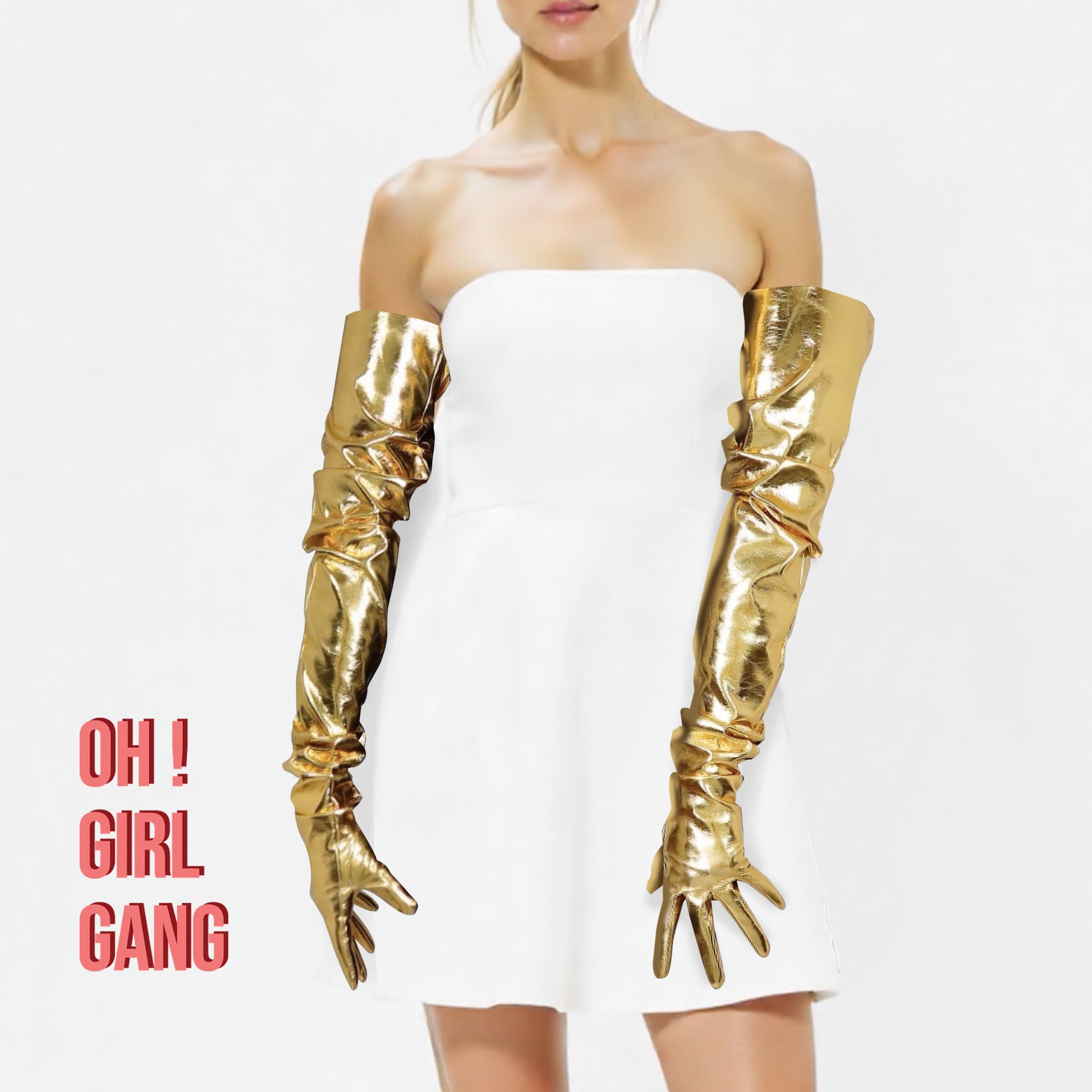 Gold PU Leather Opera Gloves (Oversized) Oh Girl Gang Gold PU Leather Opera Gloves (Oversized) Oh Girl Gang