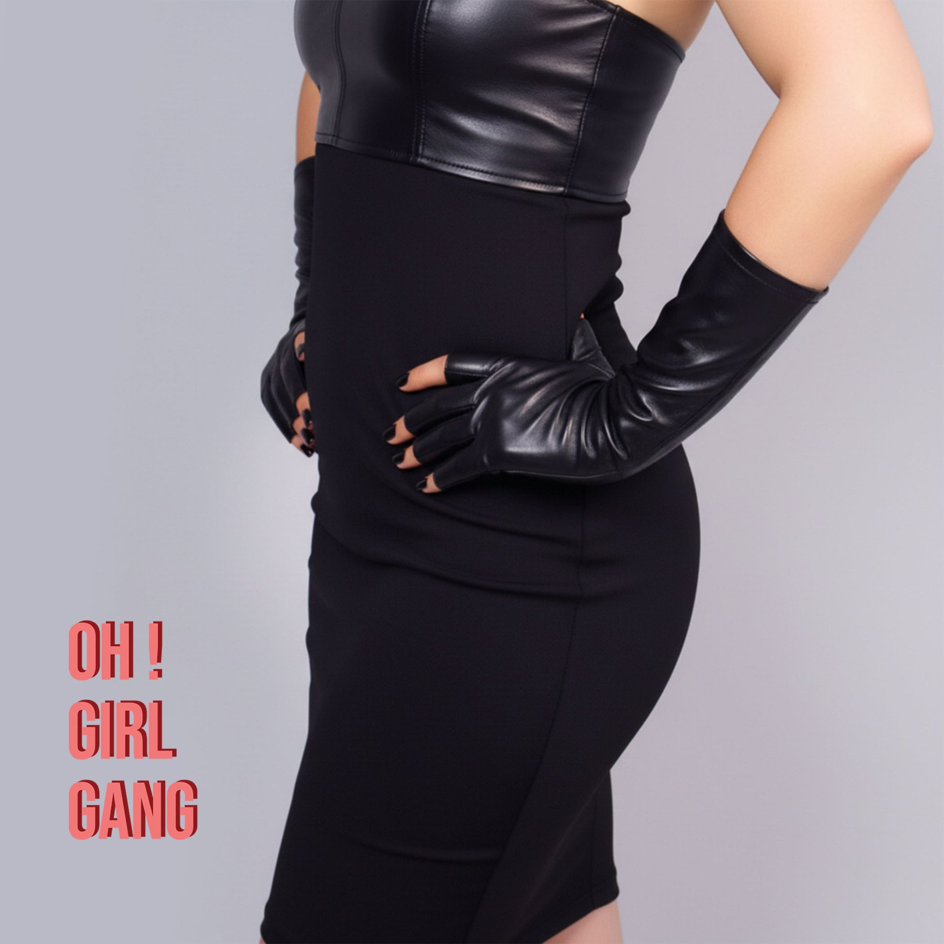 Black Patent Faux Leather Fingerless Gloves – 28cm Long Festival Party  | Half-Finger Gloves | Drag Queen, Stage & Rave Wear (4 Colors)