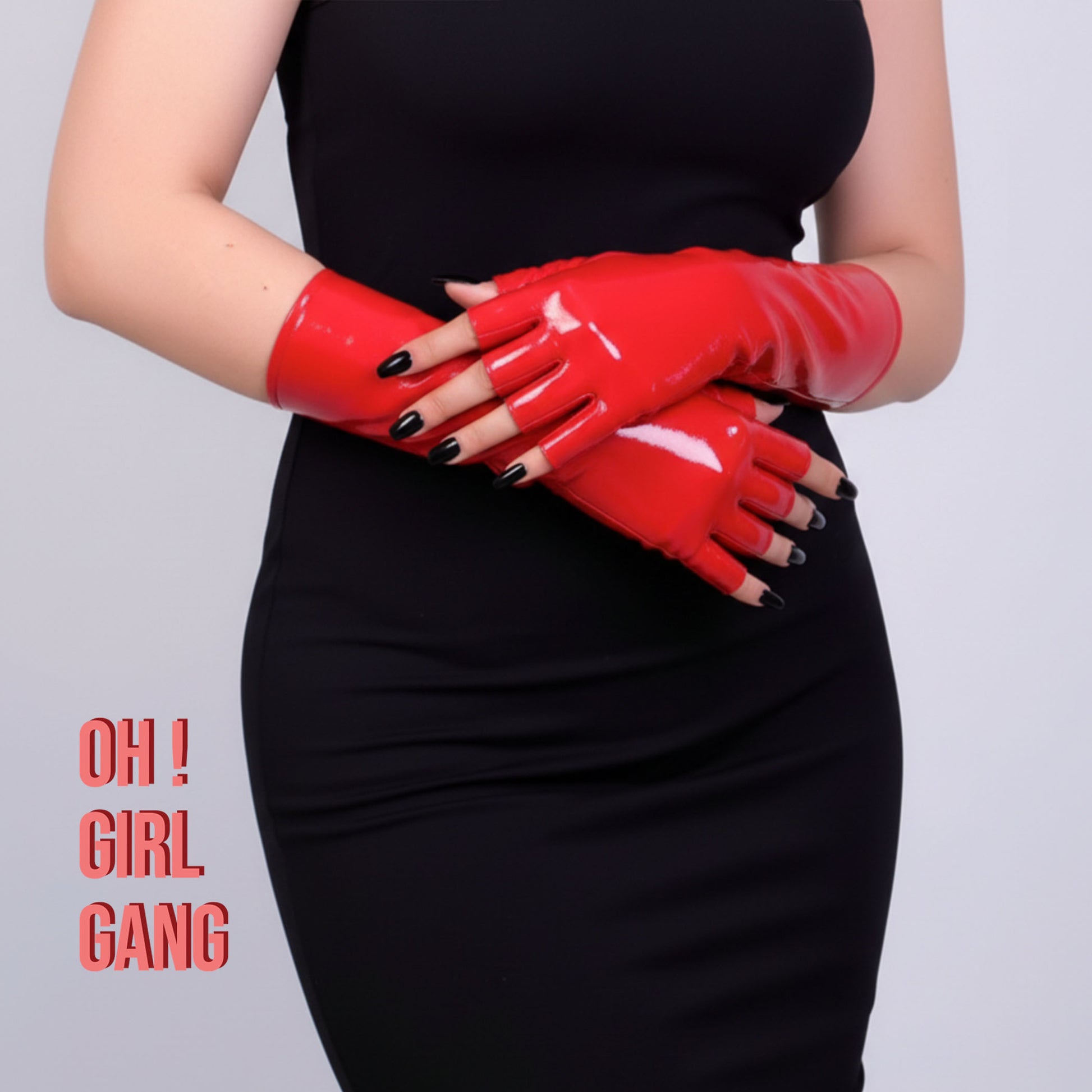 Red Patent Faux Leather Fingerless Gloves – 28cm Long Festival Party  | Half-Finger Gloves | Drag Queen, Stage & Rave Wear (4 Colors)