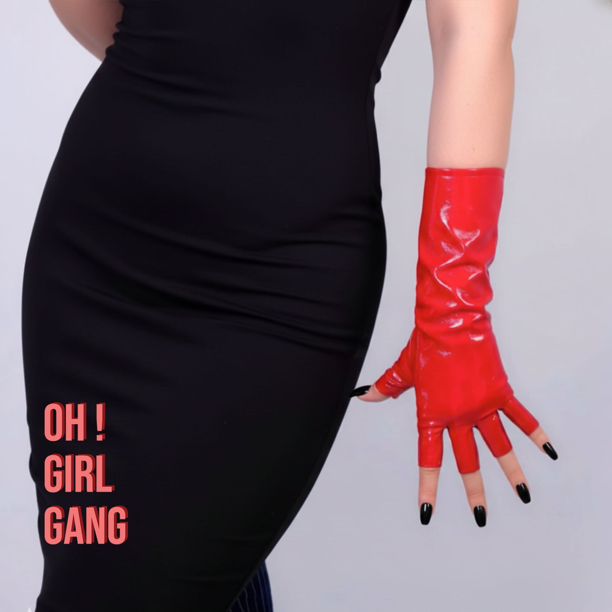 Red Patent Faux Leather Fingerless Gloves – 28cm Long Festival Party  | Half-Finger Gloves | Drag Queen, Stage & Rave Wear (4 Colors)