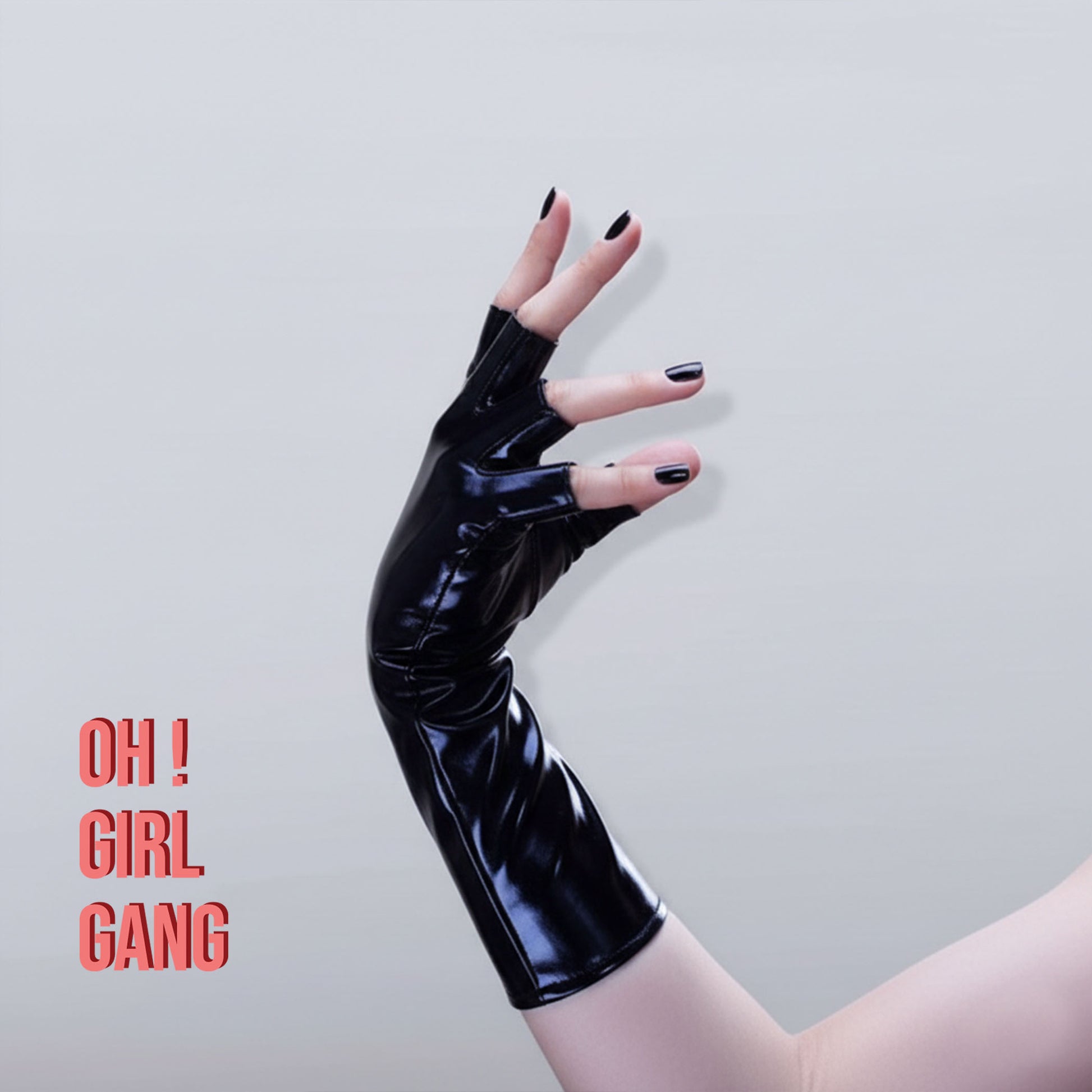 Black Patent Faux Leather Fingerless Gloves – 28cm Long Festival Party  | Half-Finger Gloves | Drag Queen, Stage & Rave Wear (4 Colors)