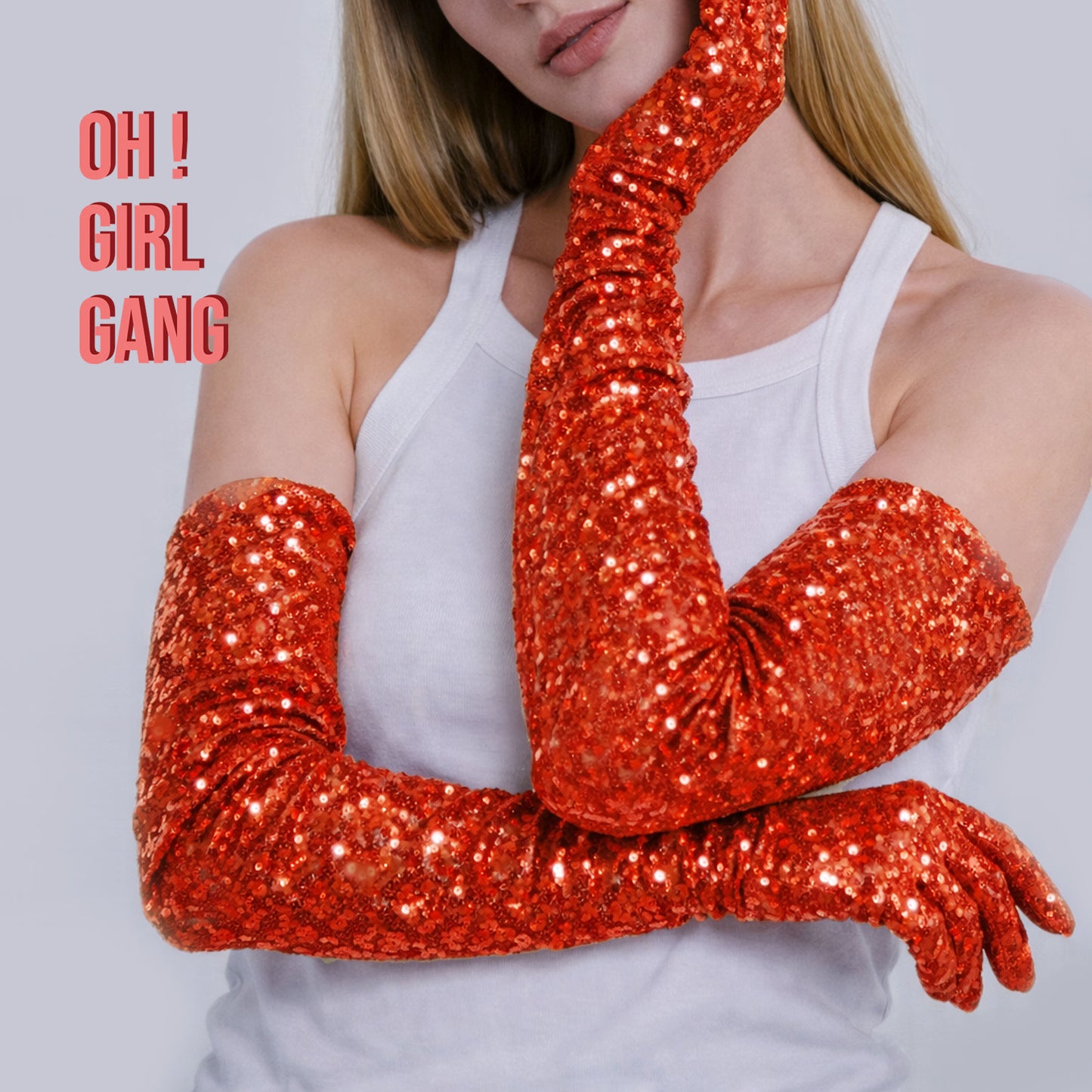 Red shinny Sequin Opera Gloves (70cm)