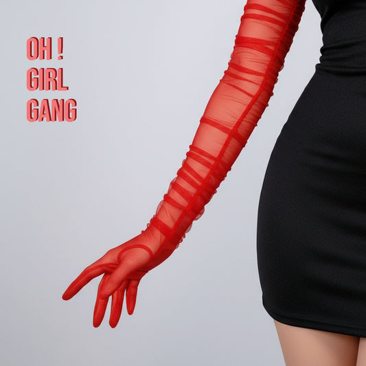 Red Tulle gloves 90cm long