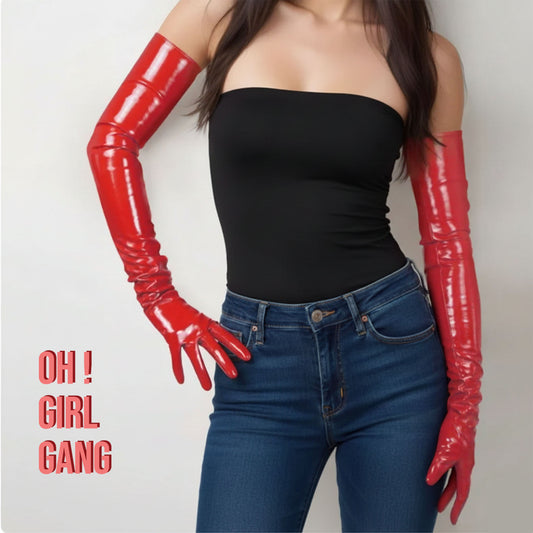 Hot Red Opera Gloves Faux Patent Leather