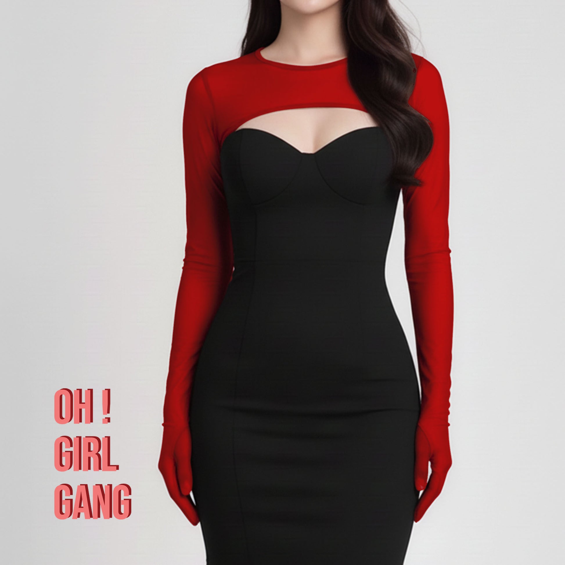 See-through Bolero Mesh Top with gloves (Black, White, Red, Nude Color)