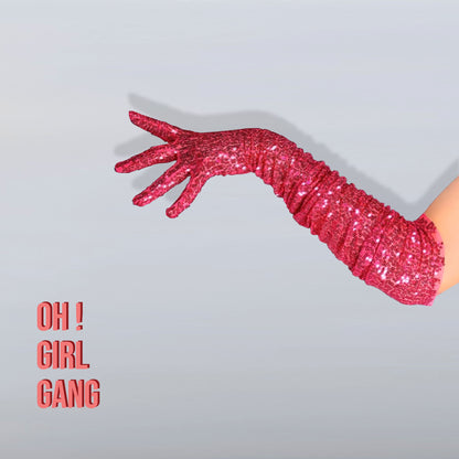 Rose Pink Sequin Bling Bling Gloves, Sequin Shiny Opera gloves (70cm), Costume Party, Sparkly Evening gloves, Bridal gloves, Party gloves