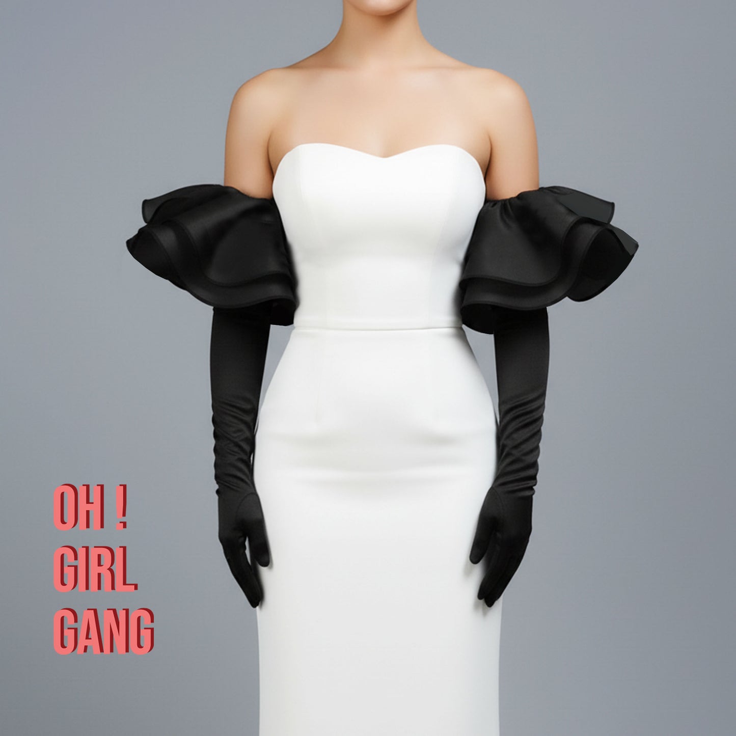 Black Ruffle Satin Opera Gloves: Event, Prom, Dancer Party Costume (Hot Pink, Red,White), Stage, Christmas Gift for her