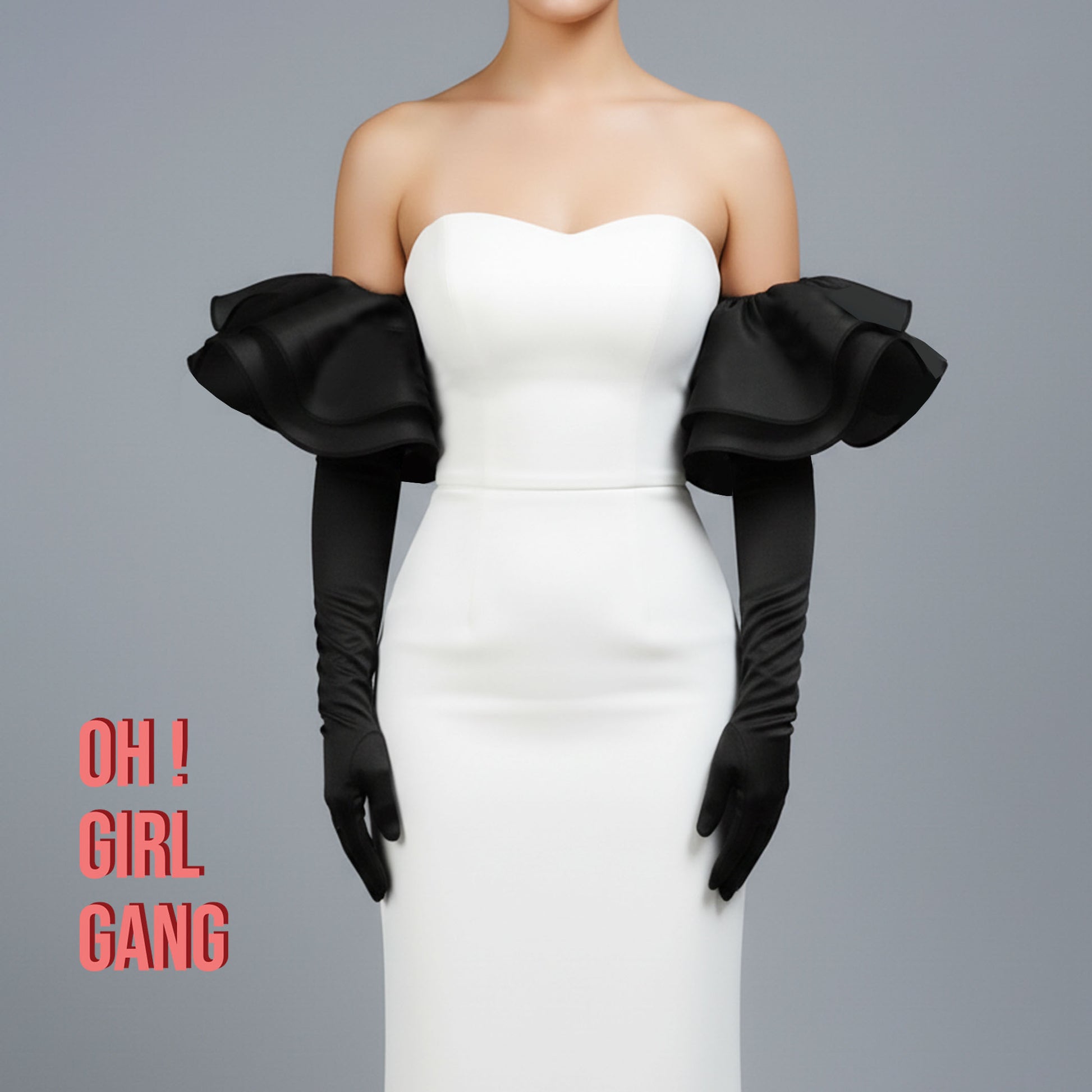 Black Ruffle Satin Opera Gloves: Event, Prom, Dancer Party Costume (Hot Pink, Red,White), Stage, Christmas Gift for her