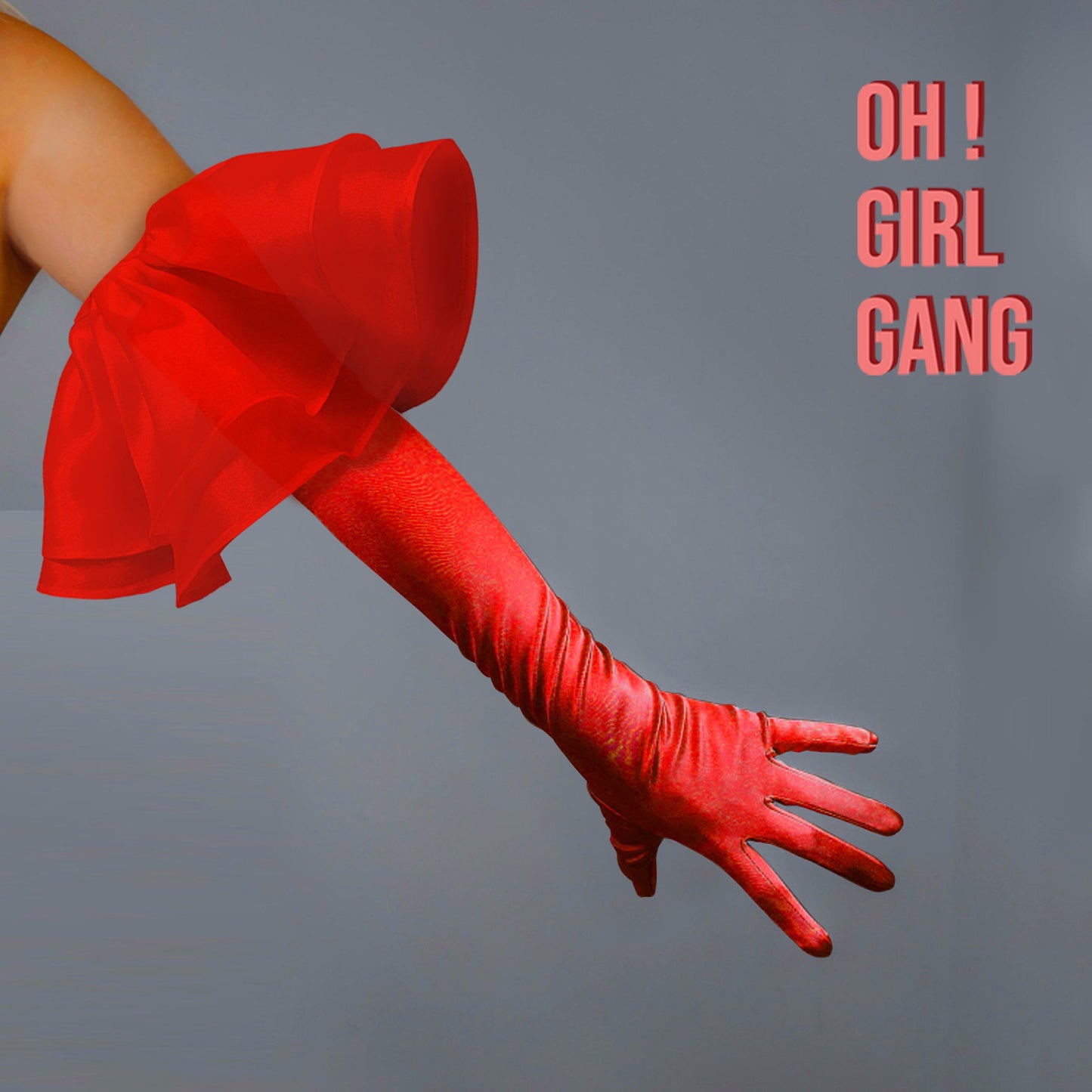 Light Pink Ruffle Satin Opera Gloves ( Magenta Pink, Red, Black, White )