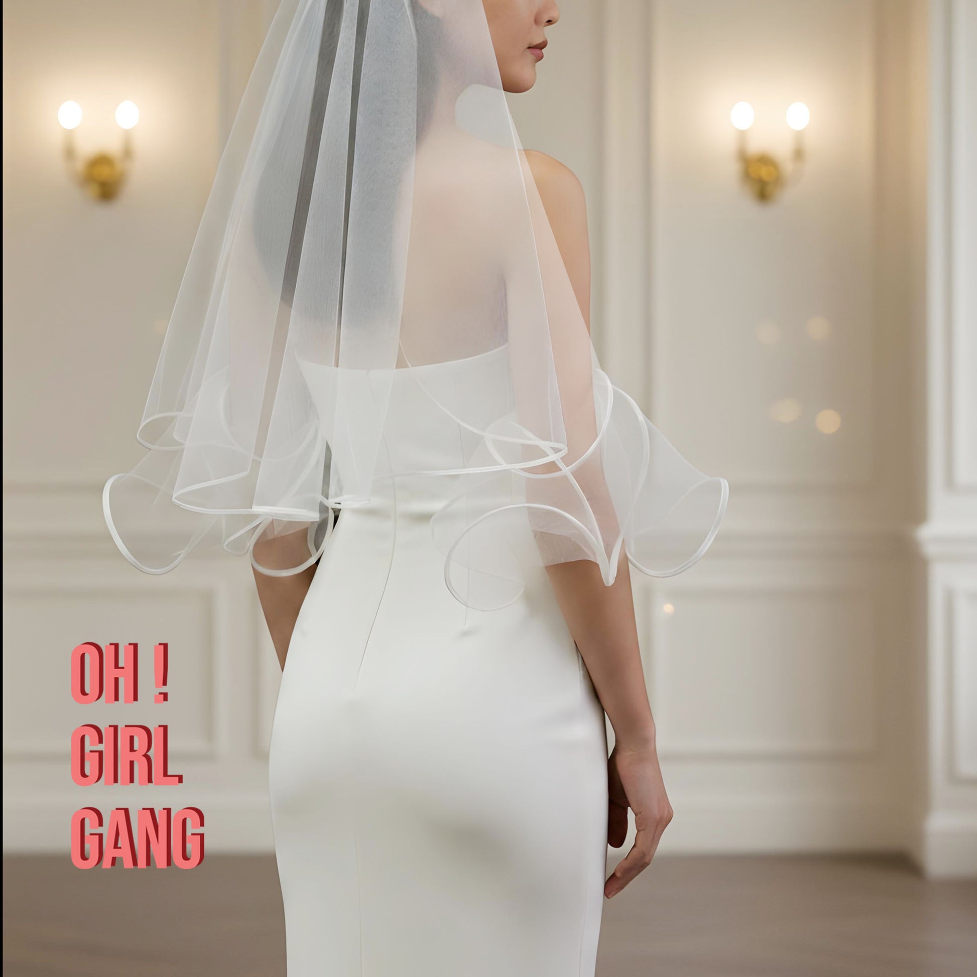 Bridal Wavy Horsehair Edge Veil – Single-Layer Sheer Tulle, 135–175 cm, Vintage “Fishbone” Wave, Engagement/Photoshoot Headpiece