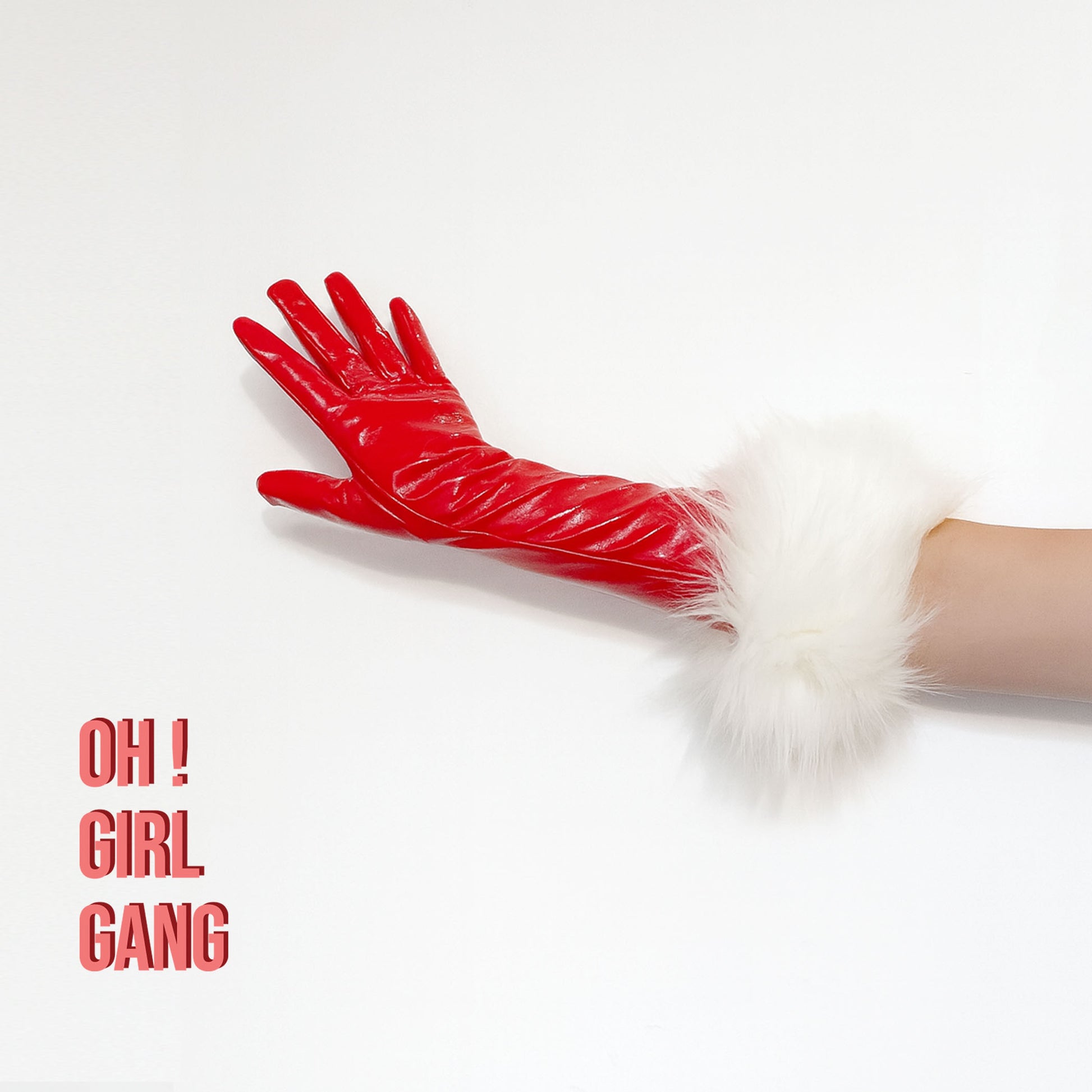 Santa Red Patent Faux Leather Gloves with White Fur Cuffs – Elbow-Length Christmas Costume, Festive Holiday Party, Mrs. Claus Cosplay - Oh Girl Gang