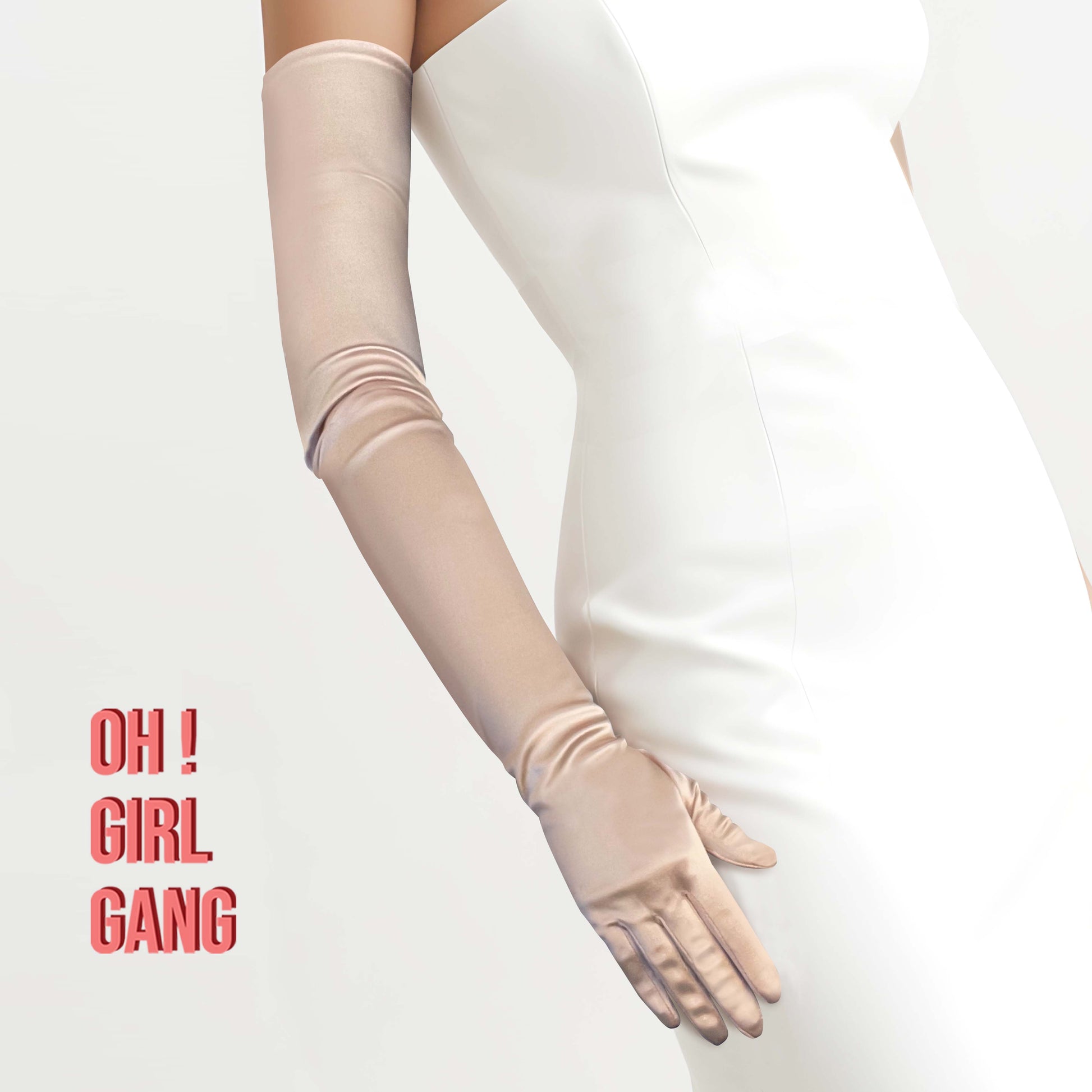beige Silk Satin Opera Gloves(70cm)