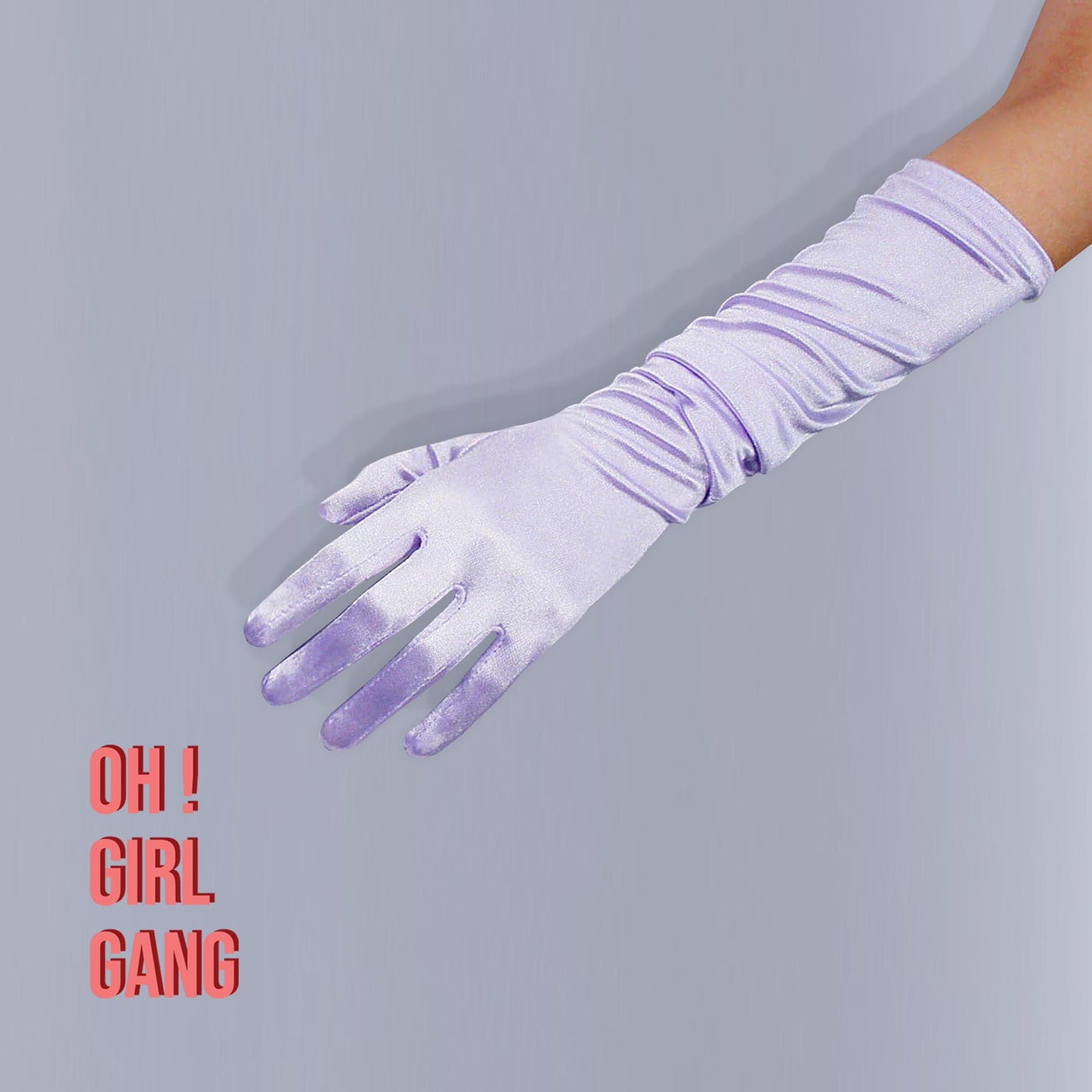 Lavender Satin Opera Gloves (50cm), Rose pink Satin Gloves, Butter yellow Satin Gloves, Purple, Light blue, Evening party bridal gloves. oh girl gang gloves