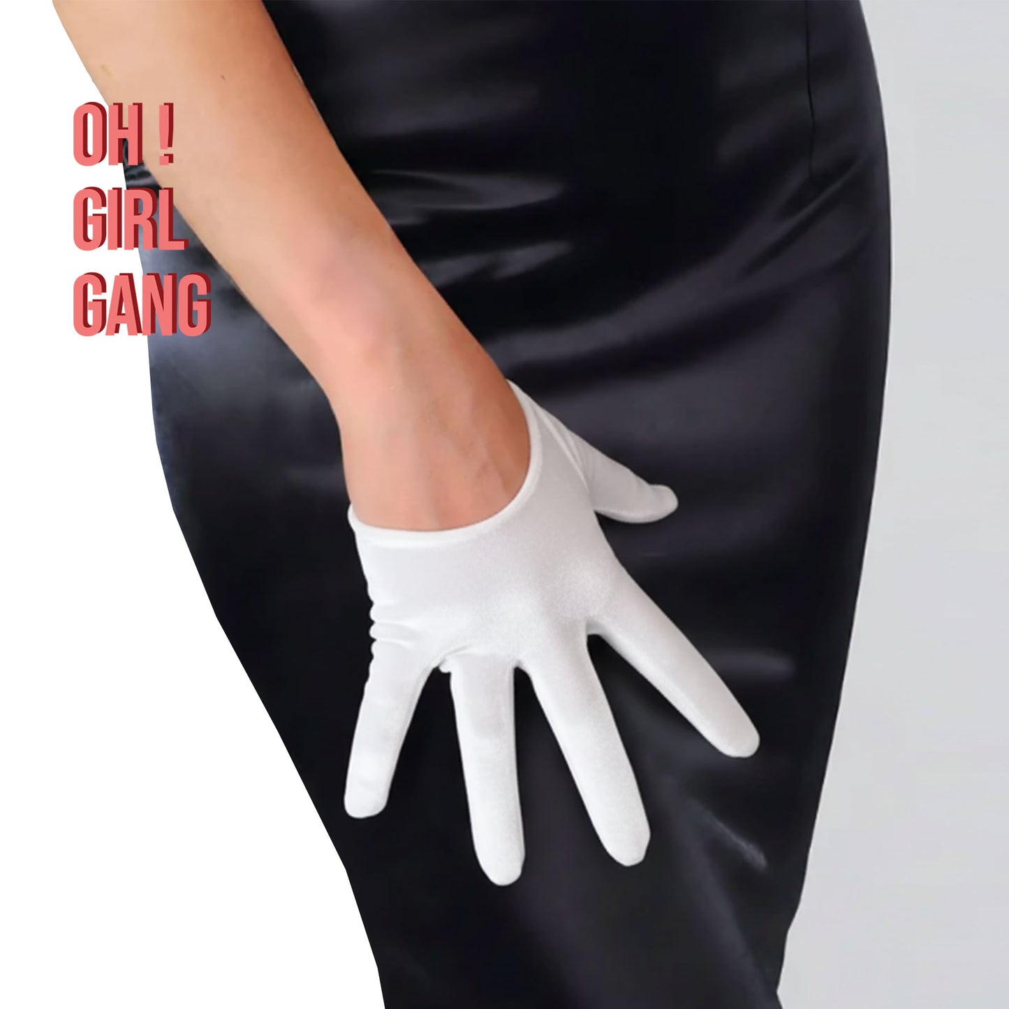 Satin 13cm Ultrashort Opera Gloves, Half Palm Gloves in pink, burgundy, black & gold