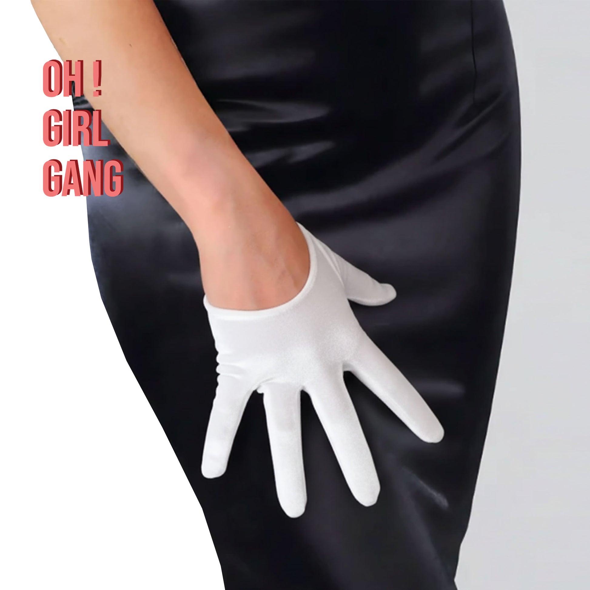 Satin 13cm Ultrashort Opera Gloves, Half Palm Gloves in pink, burgundy, black & gold