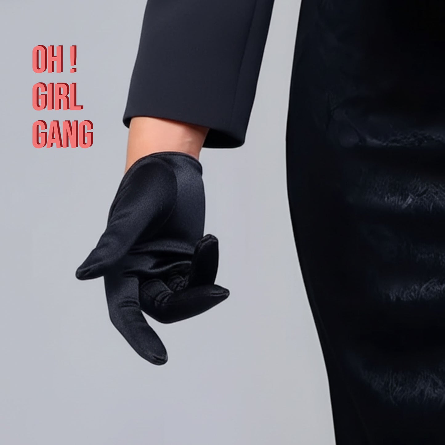 Satin 13cm Ultrashort Opera Gloves, Half Palm Gloves in pink, burgundy, black & gold