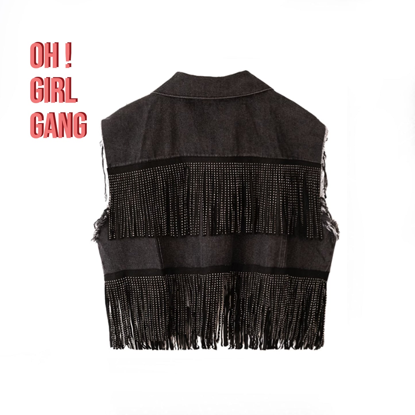 Sparkly Denim Vest | Sleeveless Glitter Button-Up Jacket |