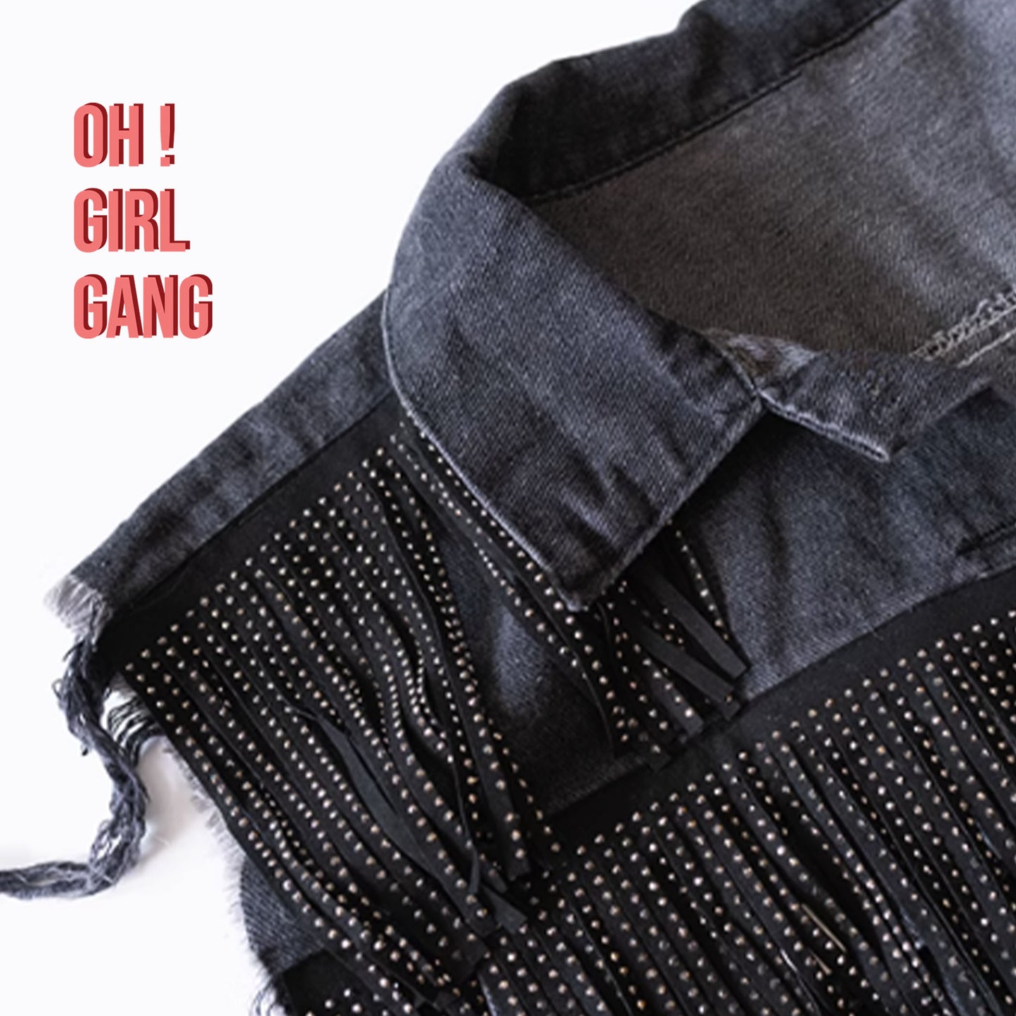 Sparkly Denim Vest | Sleeveless Glitter Button-Up Jacket |