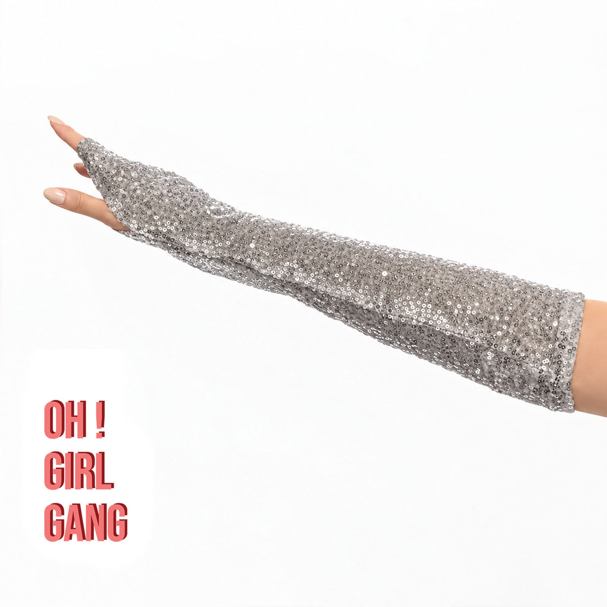 Half Finger Sequin Opera Gloves: Silver & Red Satin, Drag, Party Costume, Sparkling Gloves