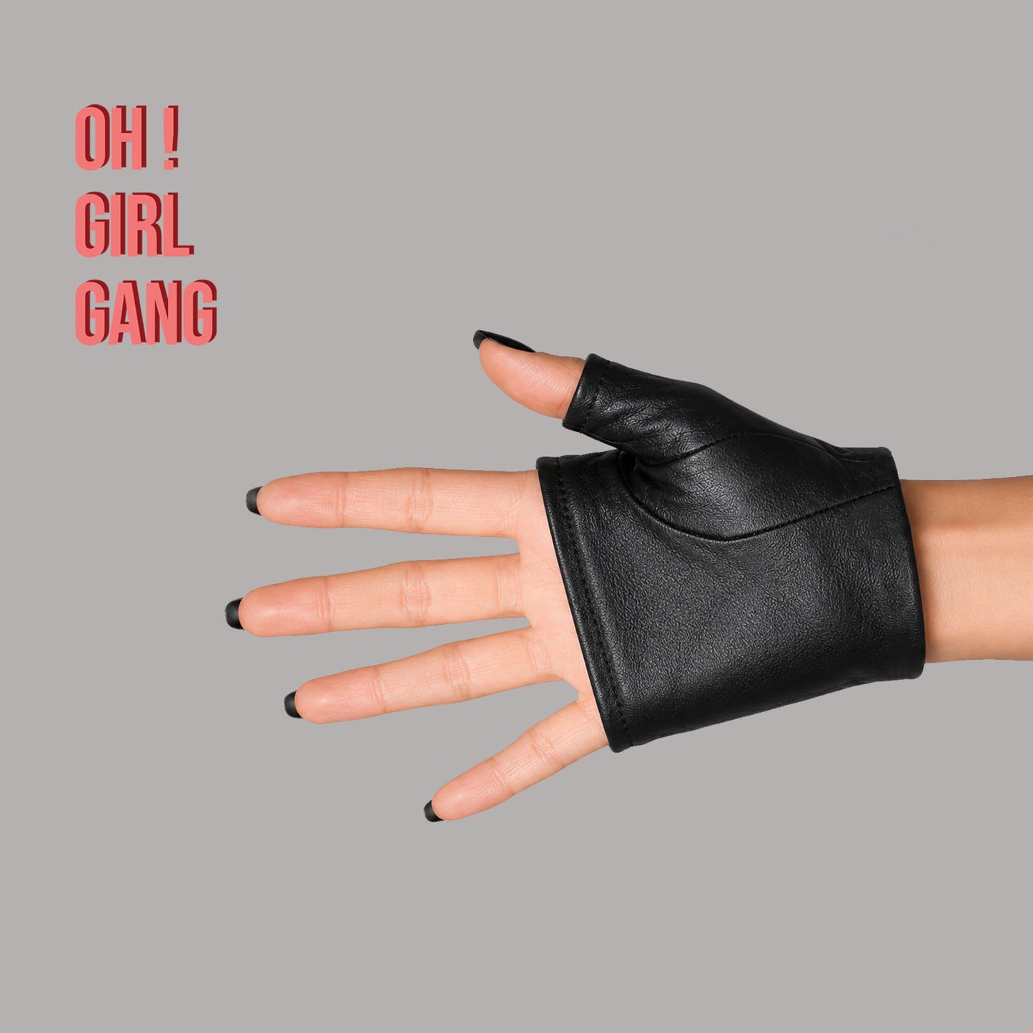 Genuine Leather Fingerless Gloves for Women, Short Black Leather Gloves, Half Palm Gloves, 10cm / 15cm, Thin Lining, XS–XXL