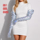 100cm Puffy Holographic Silver Shiny Faux Leather Gloves: Cyber Silver Costume Gloves, More Colors Available