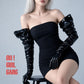 100cm Puffy Black Shiny Faux Leather Gloves: Cyber Silver Costume Gloves, More Colors Available
