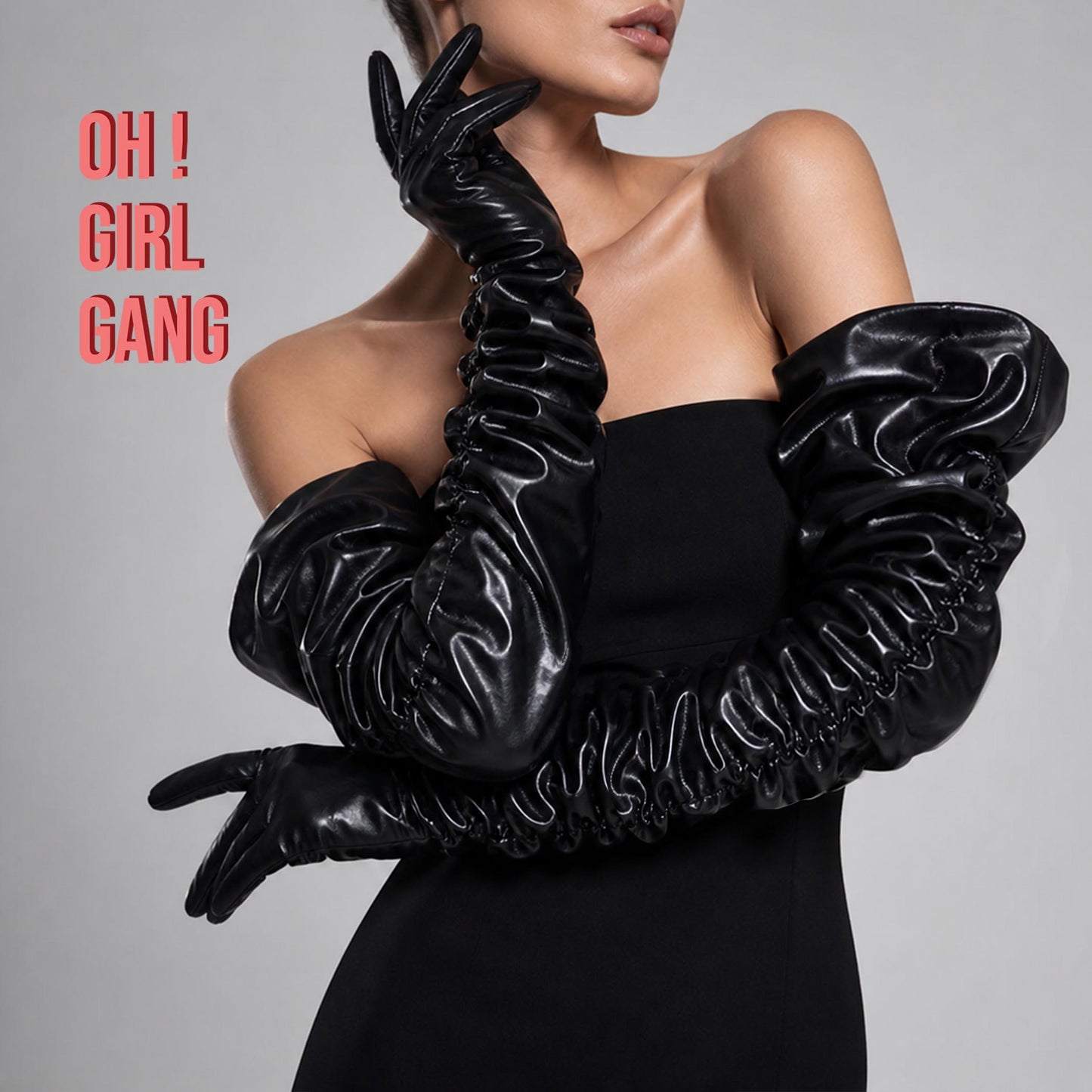 Matte Black Oversized Puffy full length gloves (100cm)