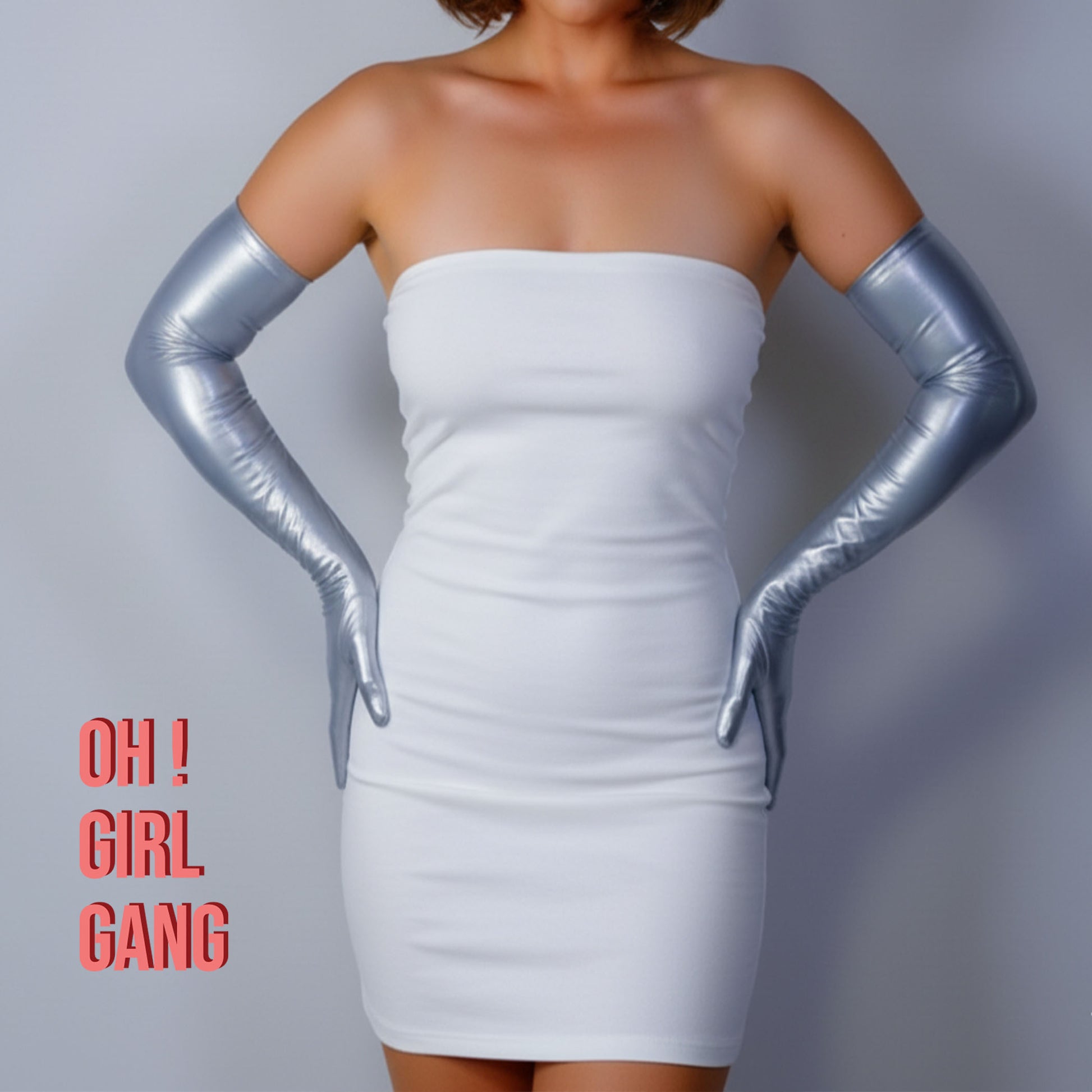 silver Latex PU opera Gloves Long Gloves Oh Girl Gang
