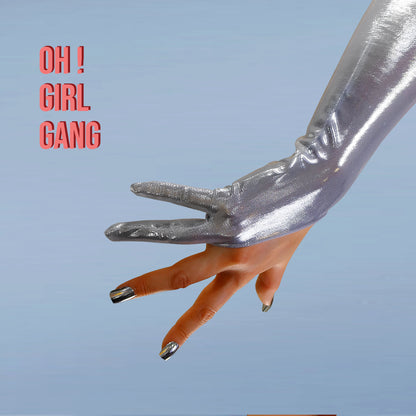 Silver Spandex Long Opera Gloves ( 2 Fingers )