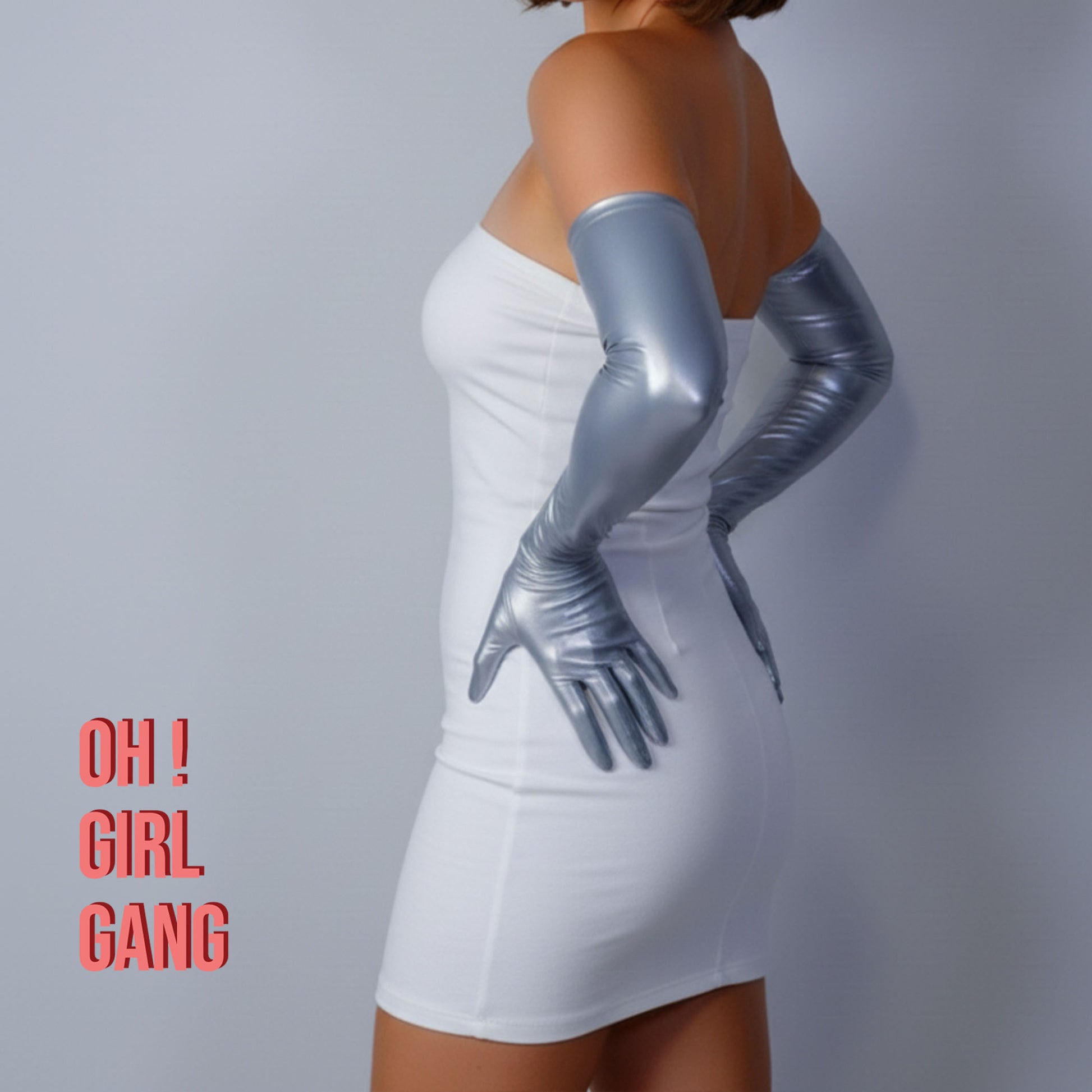 silver Latex PU opera Gloves Long Gloves Oh Girl Gang