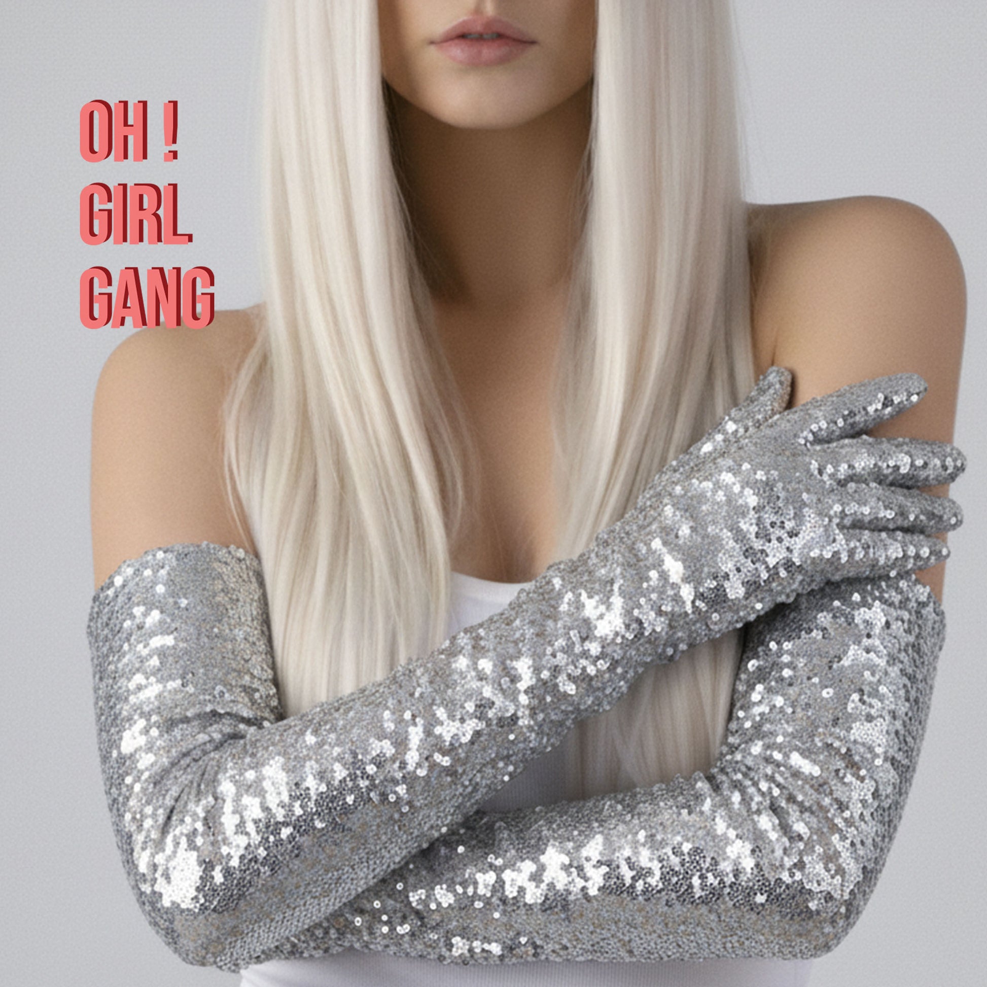 Silver Shiny Sequin Opera Gloves (70cm)