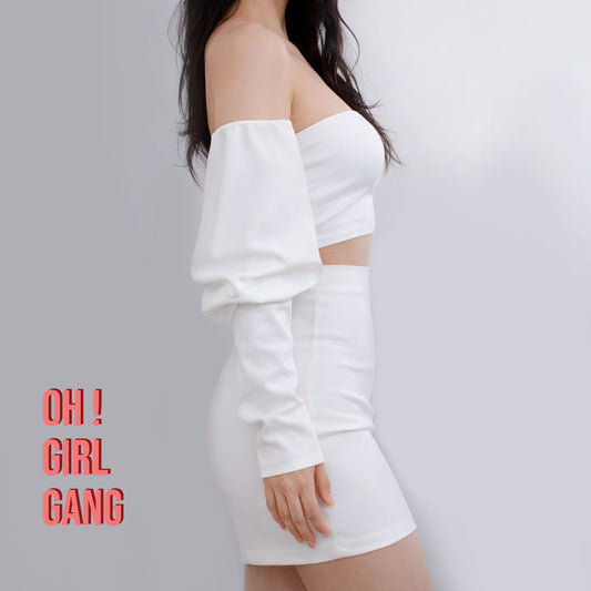 Matt Satin Long Sleeves Boho Style (White, Ivory Satin)