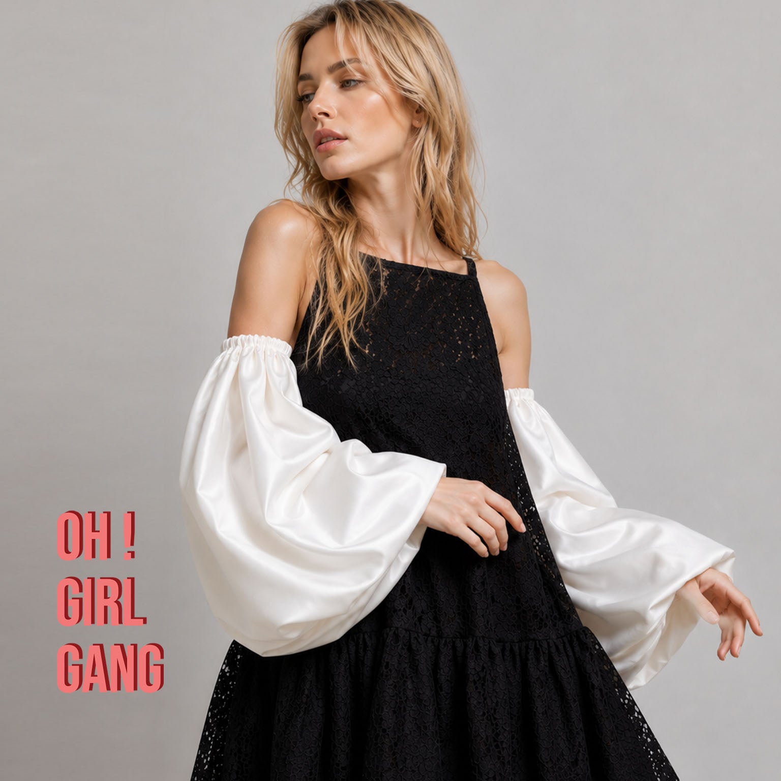 Black / White Satin Puff Sleeves – Detachable Statement Sleeves