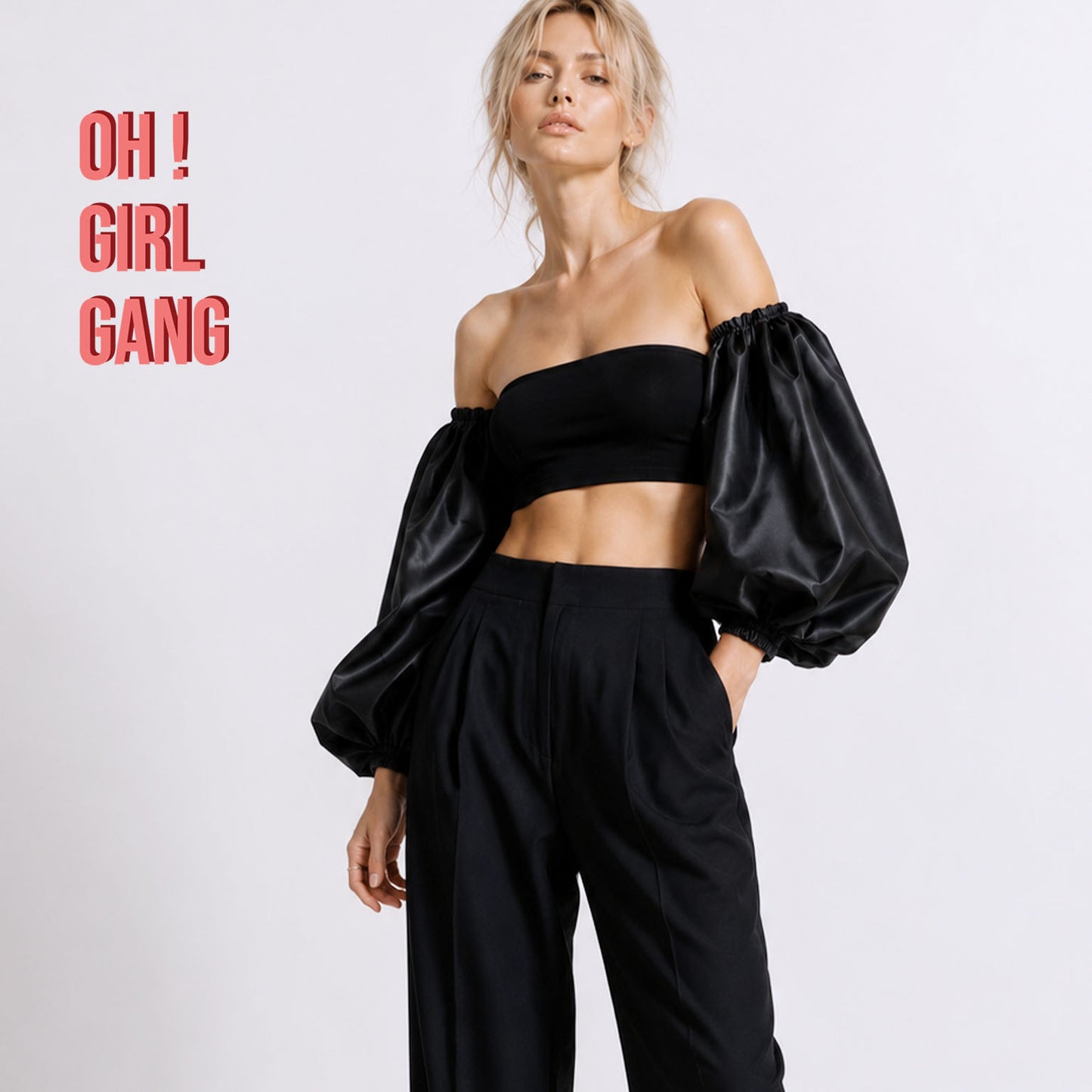 Black / White Satin Puff Sleeves – Detachable Statement Sleeves