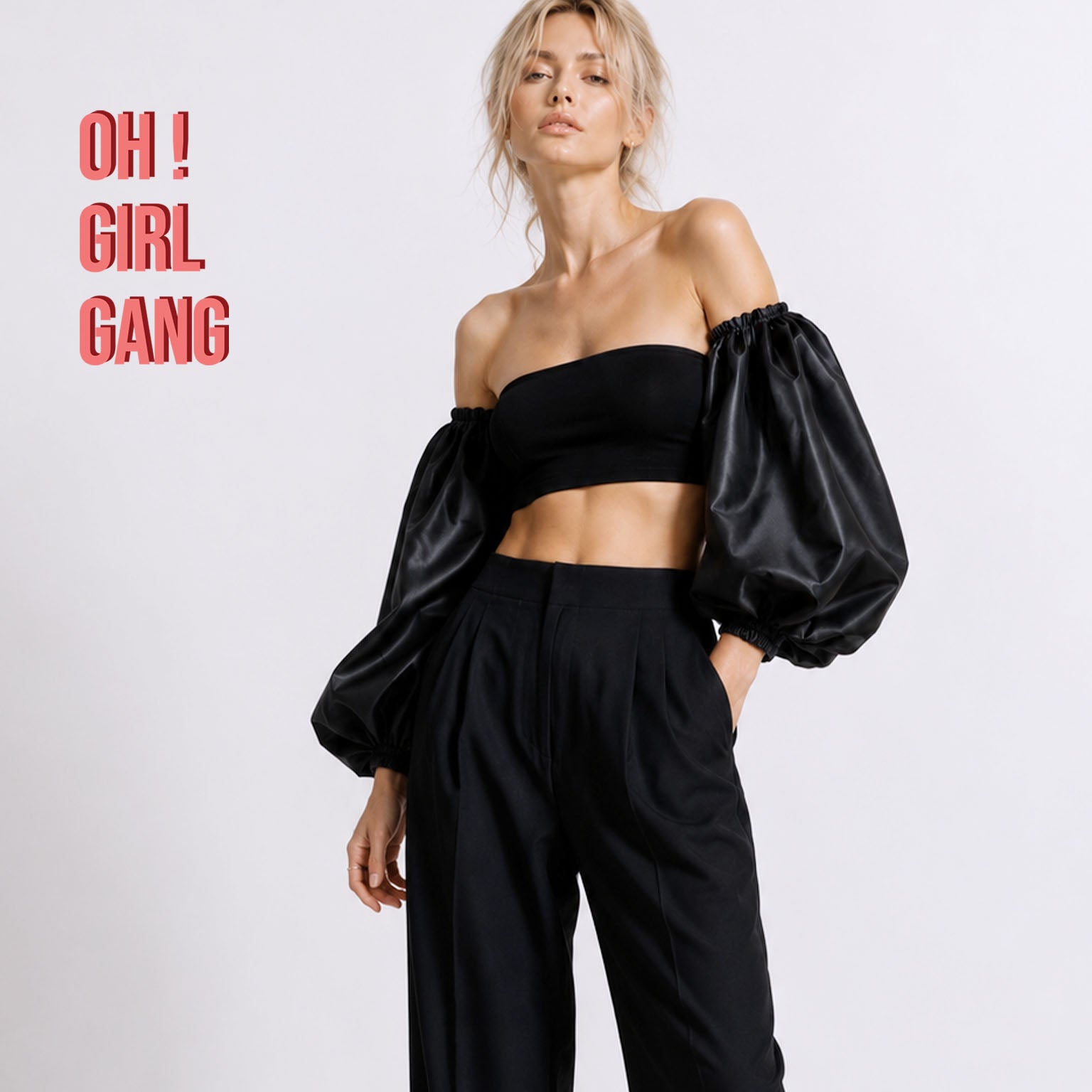 Black / White Satin Puff Sleeves – Detachable Statement Sleeves