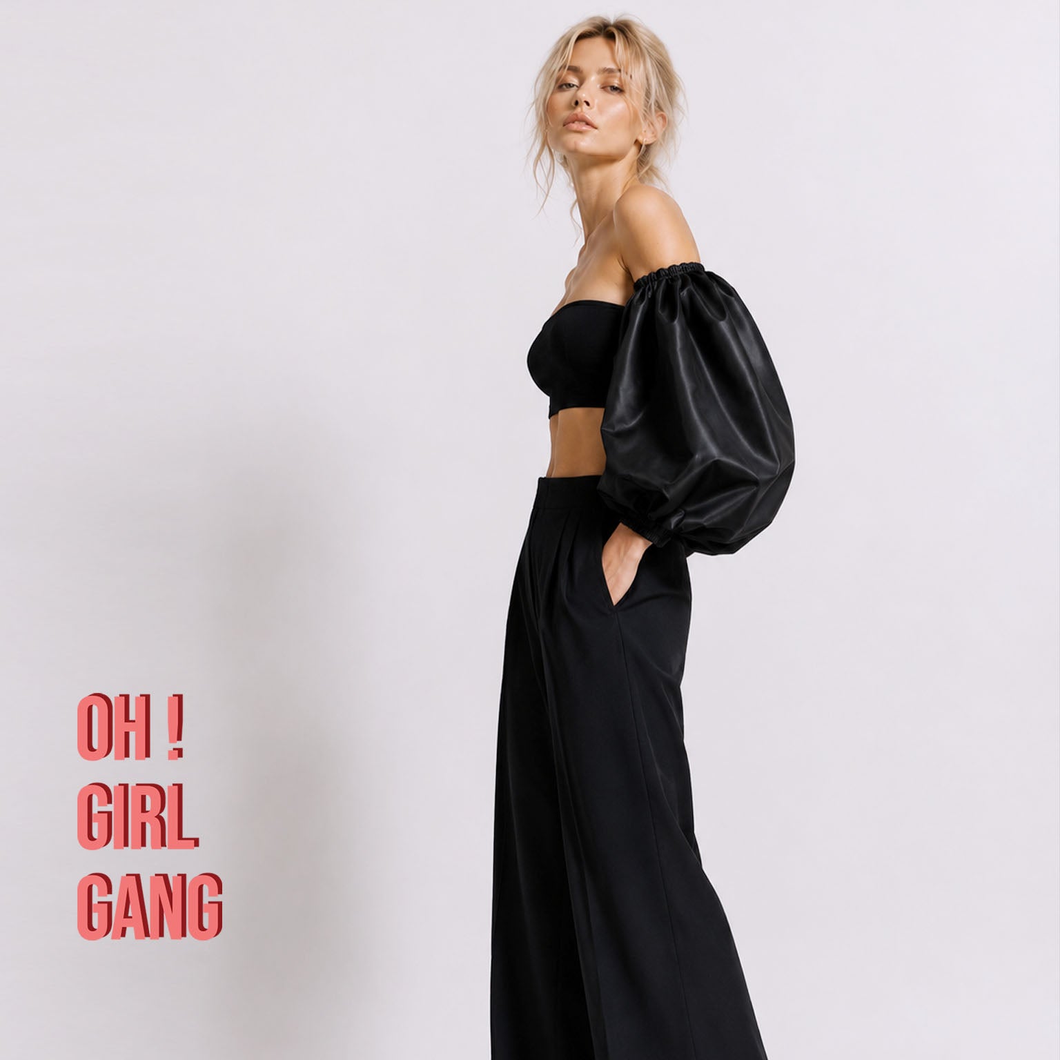 Black / White Satin Puff Sleeves – Detachable Statement Sleeves