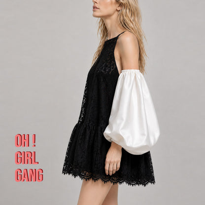 Black / White Satin Puff Sleeves – Detachable Statement Sleeves