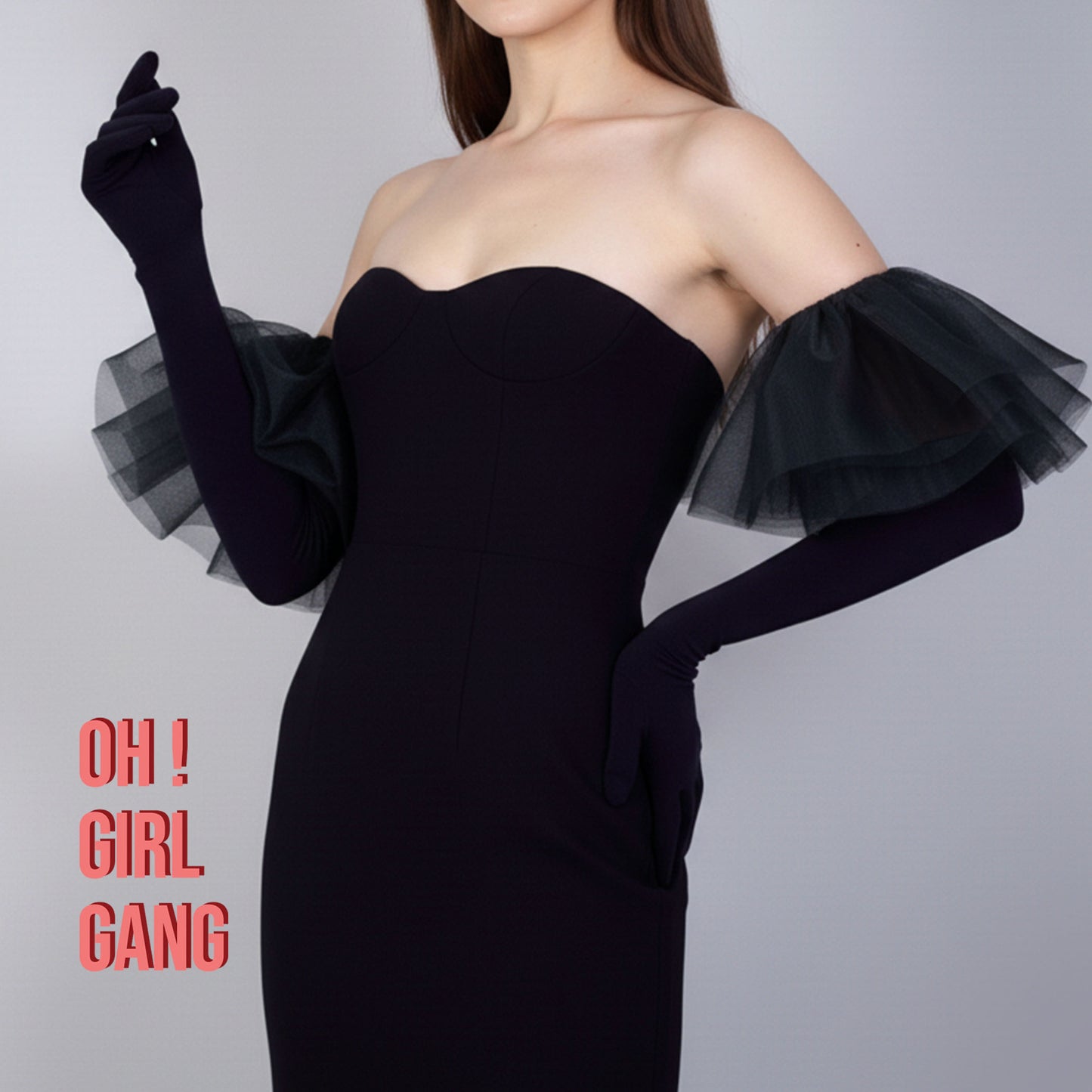 Black Tulle Ruffles Velvet Opera Gloves