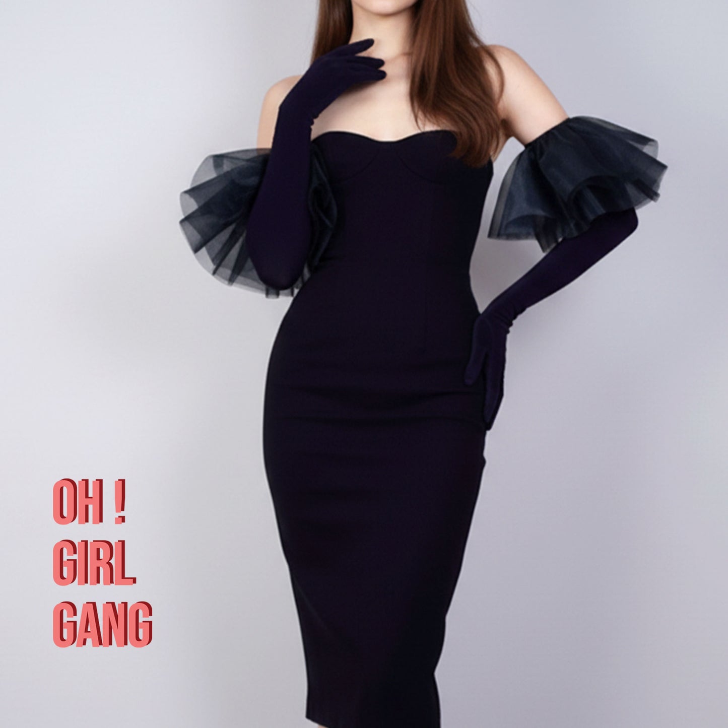 Black Tulle Ruffles Velvet Opera Gloves