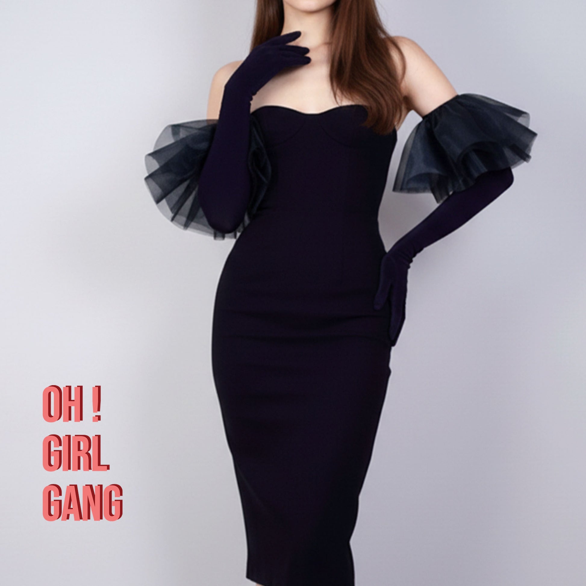Black Tulle Ruffles Velvet Opera Gloves