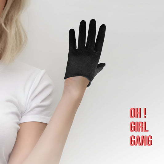 black suede short gloves