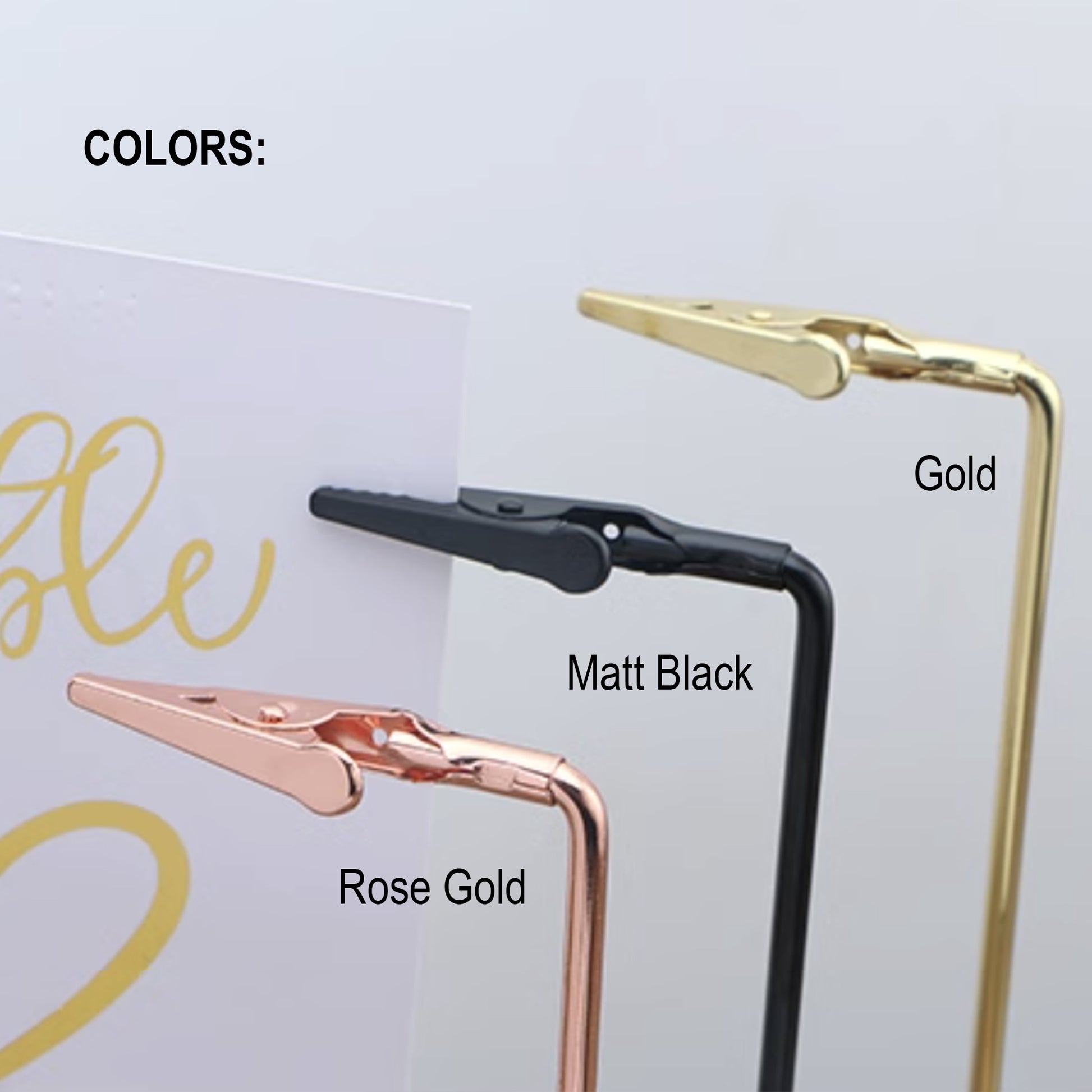 Matt Black Table Number Stand: Chic Wedding Place Card Display Brass Stand, Gold, Rose gold, Silver Signage Gold Price card stand