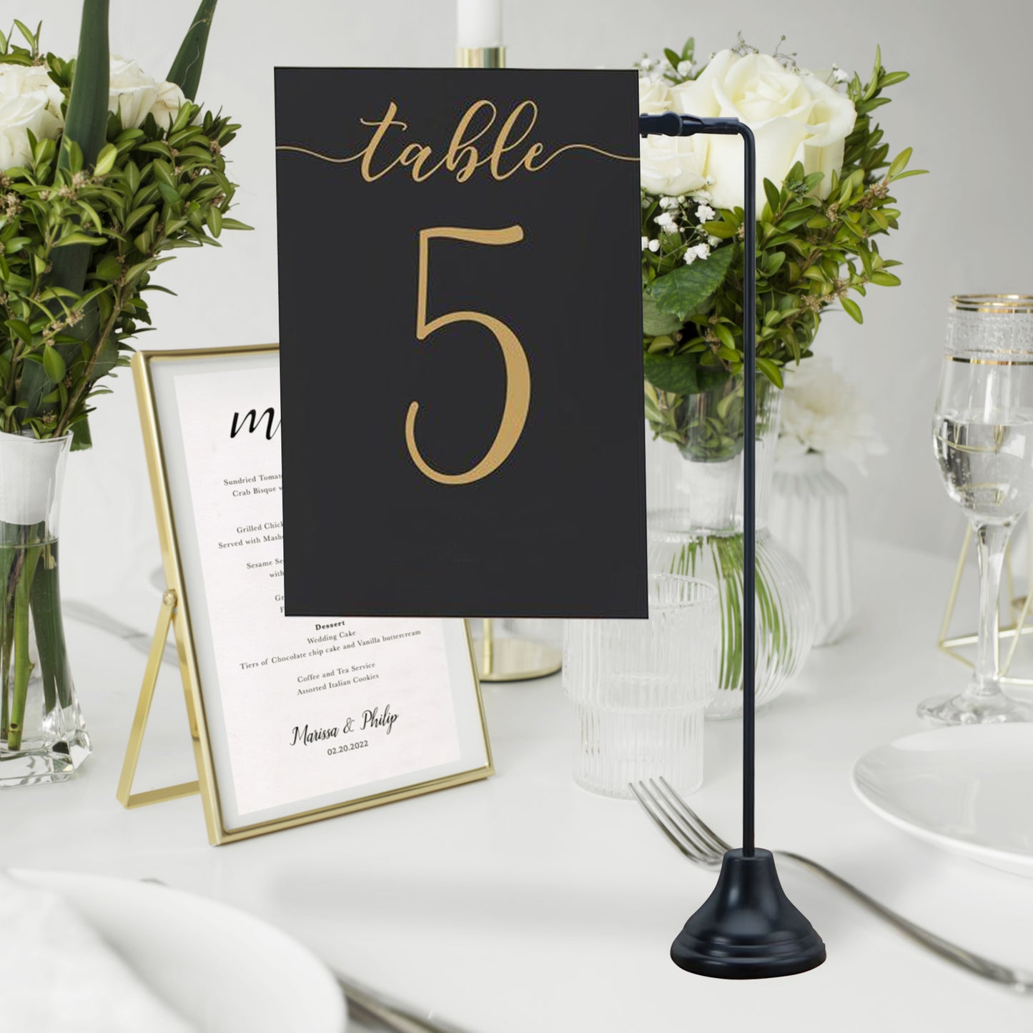 Matt Black Table Number Stand: Chic Wedding Place Card Display Brass Stand, Gold, Rose gold, Silver Signage Gold Price card stand