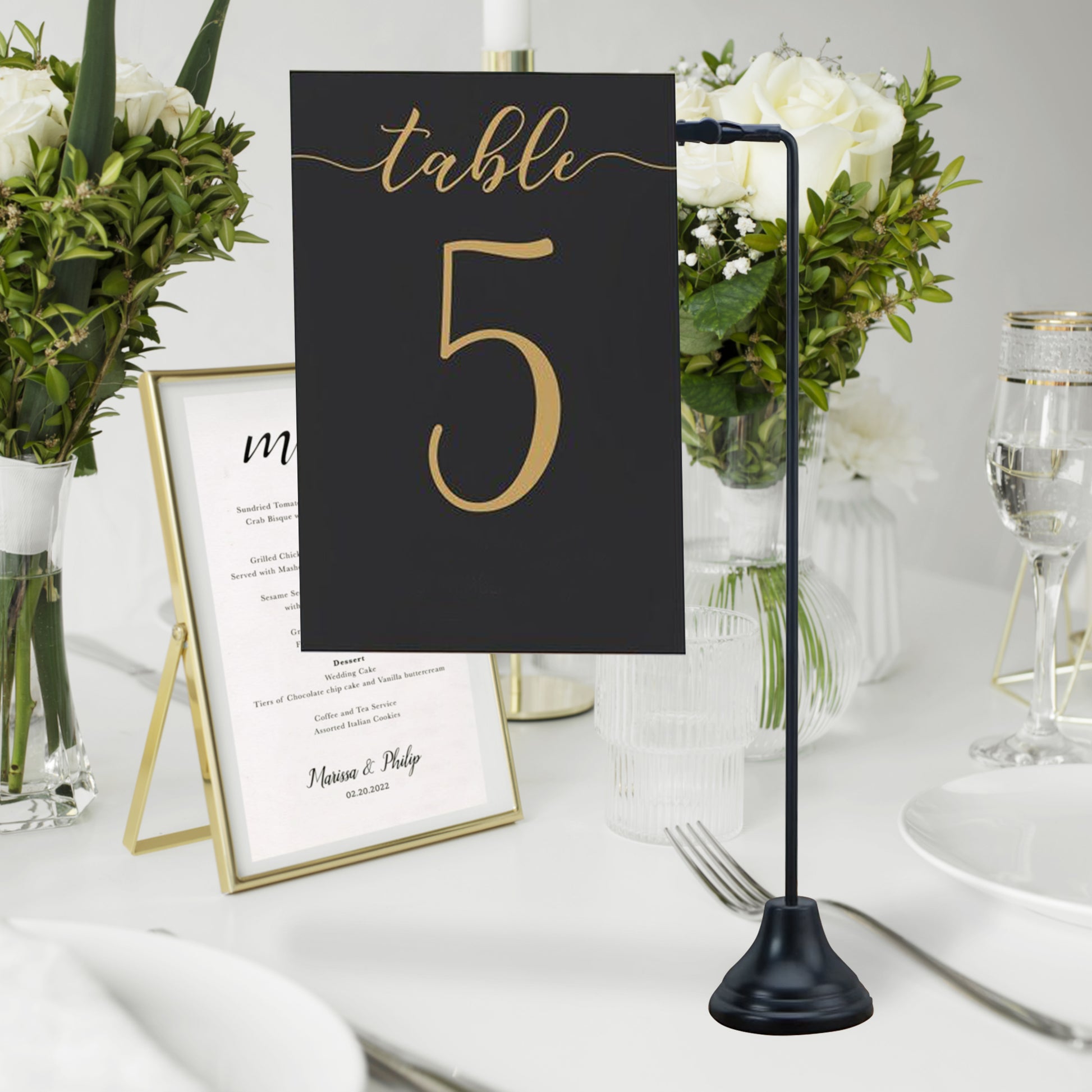 Matt Black Table Number Stand: Chic Wedding Place Card Display Brass Stand, Gold, Rose gold, Silver Signage Gold Price card stand