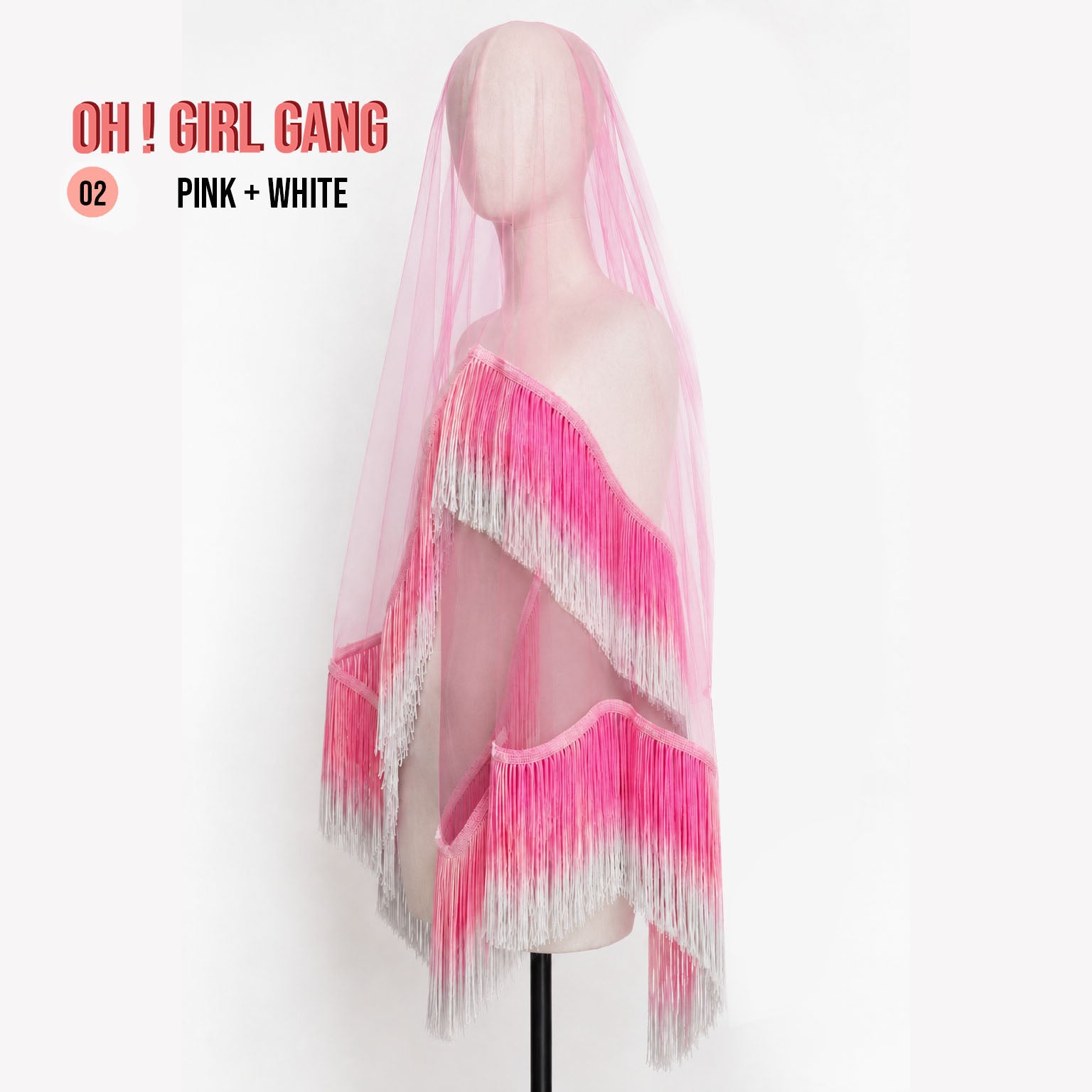 Bohemian Fringe Bridal Veil, Tulle Tassel Wedding Veil, Colorful Bridal Veil, Custom Made Veil, Hair Comb Option Gradient pink tassel veils, dual color fringe colors.