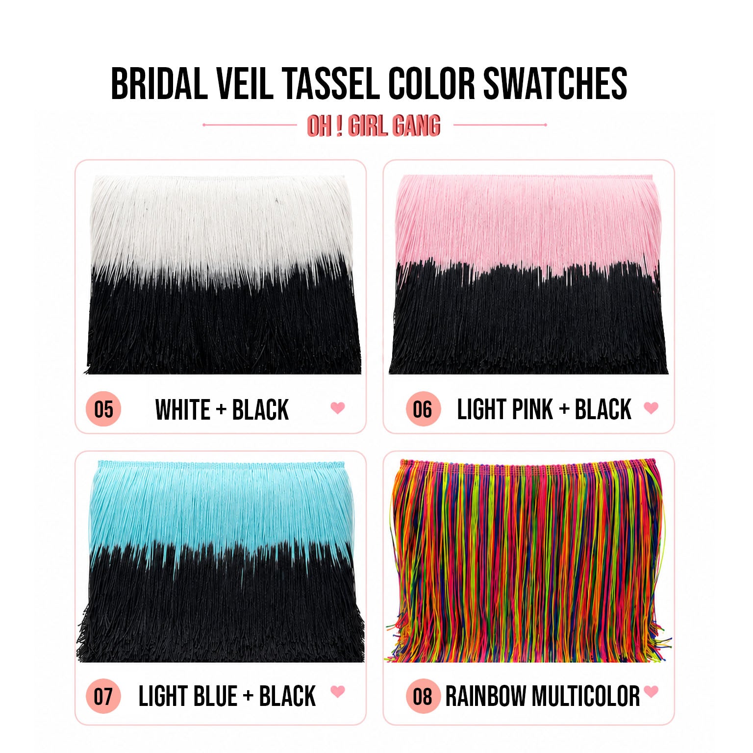 Bohemian Fringe Bridal Veil, Tulle Tassel Wedding Veil, Colorful Bridal Veil, Custom Made Veil, Hair Comb Option Gradient pink tassel veils, dual color fringe colors.
